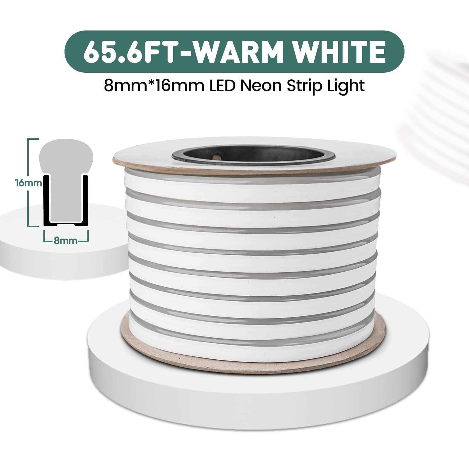 Gzbtech Flexible Led Neon Rope Lights 66Ft Ac 110-120V Waterproof Strip Light  120 Leds/M Cuttable Connectable Neon Lighting For Indoor Outdoor Home Decor/Commercial Building Use-Warm White 20M