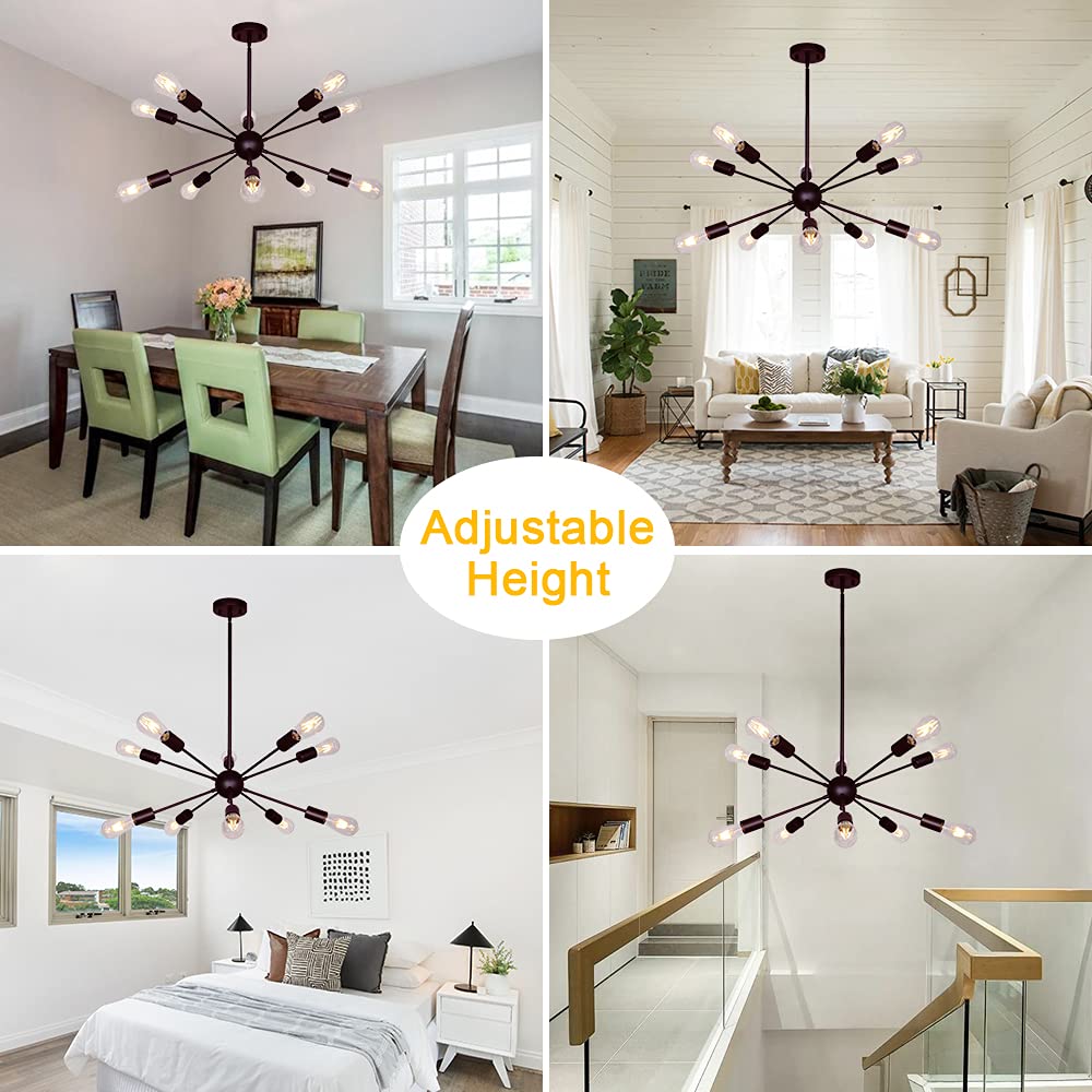 BONLICHT Modern Sputnik Chandelier 10 Lights Metal Oil-Rubbed Bronze Ceiling Light Fixture Model 3006-10OB