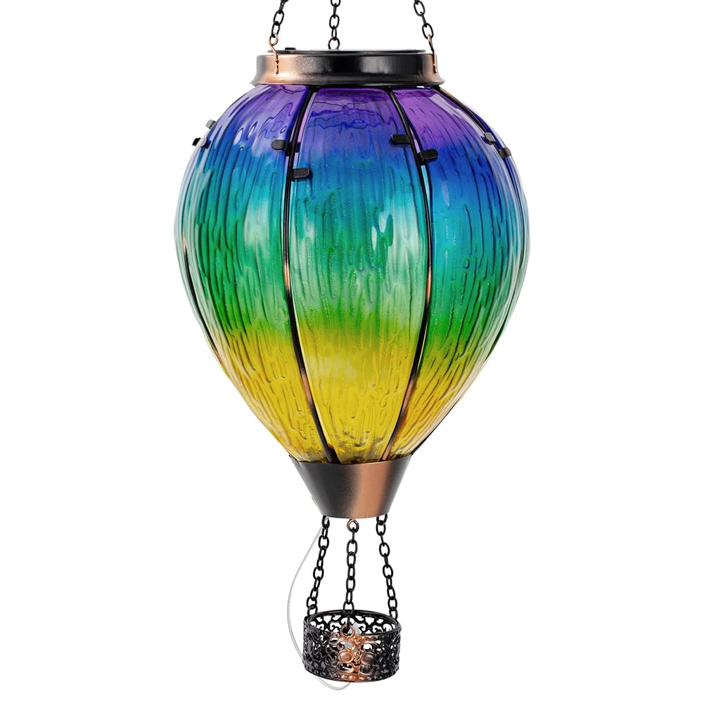 Dreamsoul Large Hot Air Balloon Solar Lantern With Candle Holder, Hanging Solar Hot Air Balloon Lantern With Flame For Garden Ya