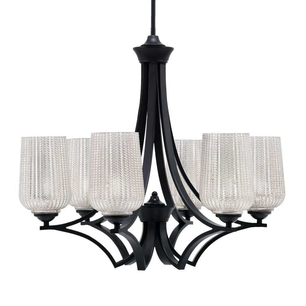 Toltec Lighting 566-Mb-4253 Zilo - 6 Light Uplight Chandelier-23 Inches Tall And 25.75 Inches Wide, Finish Color: Matte Black, Glass Color: Silver Textured