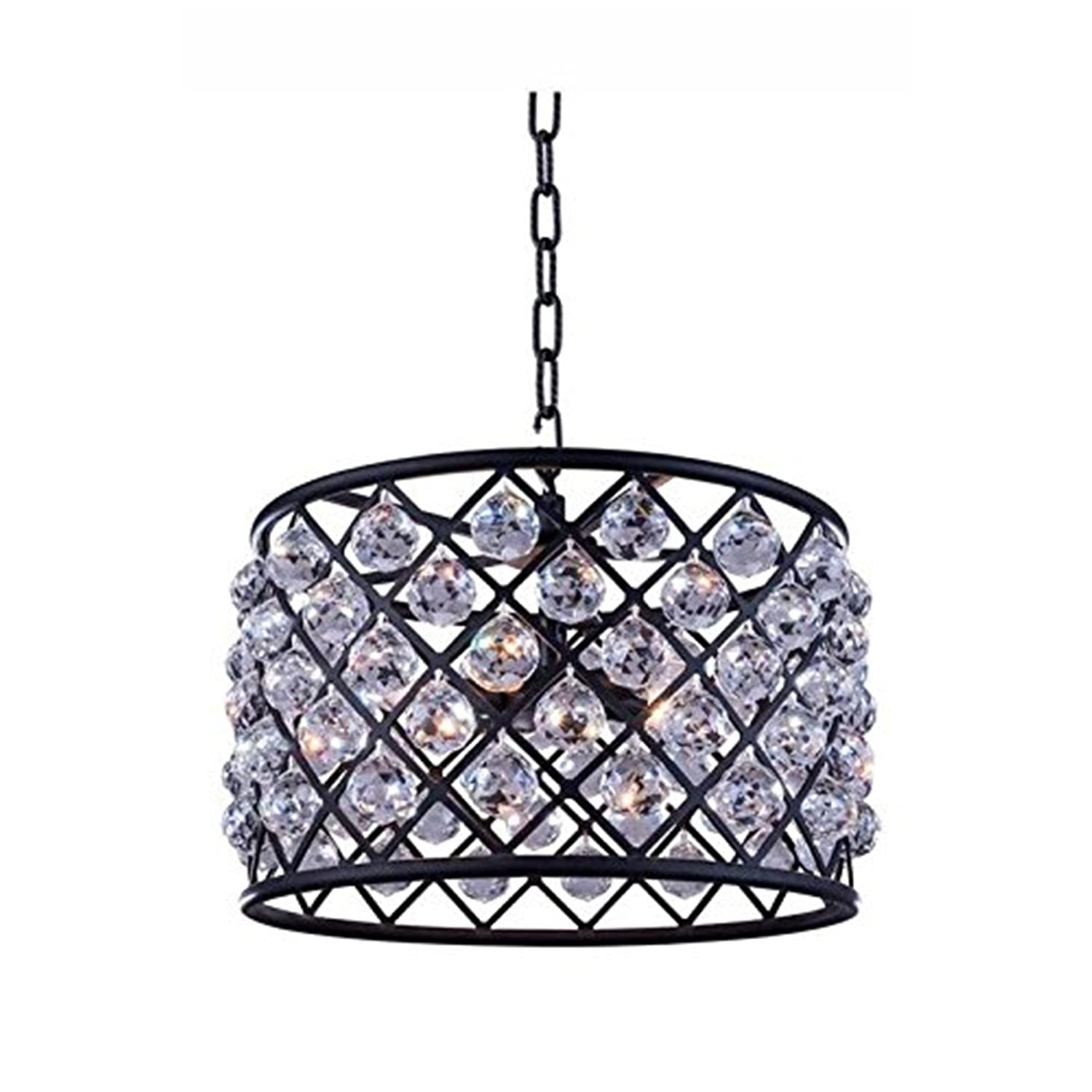 Elegant Lighting 1206 Madison Collection Pendent lamp D:20&quot; H:13&quot; Lt:6 Mocha Brown Finish (Royal Cut Crystals) Matte Black