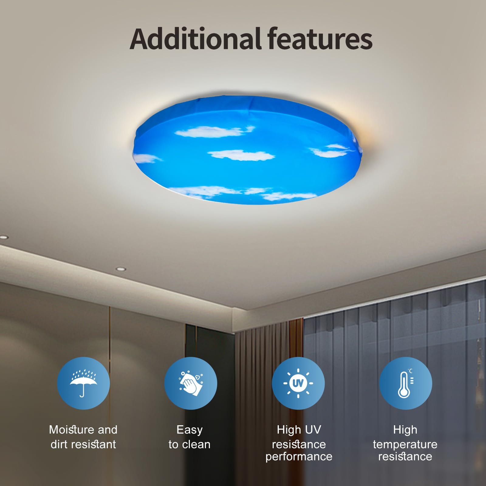 CASAZEN Ceiling Light Cover, Fabric Flush Mount Fixture, 1 Pcs, Partly Cloudy, Model CZ-DZsy-1