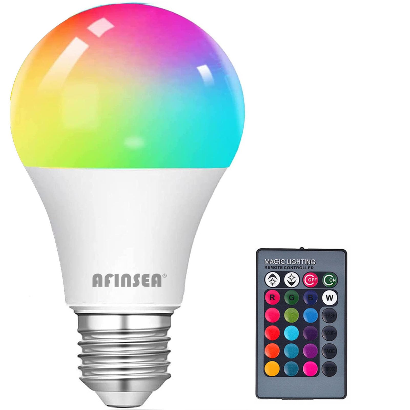 AFINSEA RGB Color Changing Light Bulbs with Remote,A21 E27 RGBW LED Light Bulbs,15W Warm White 550LM,16 Color Multicolor Light Bulb (RGB 15W-1Pack)