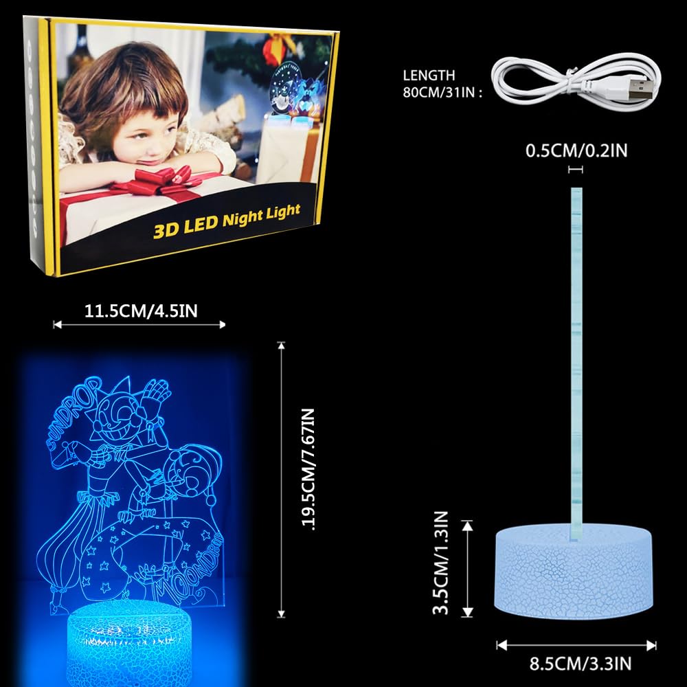 Mzcyfuy 3D Illusion Night Light LED Lamp with Remote Control, 16 Color Changing, White, Model WYHG