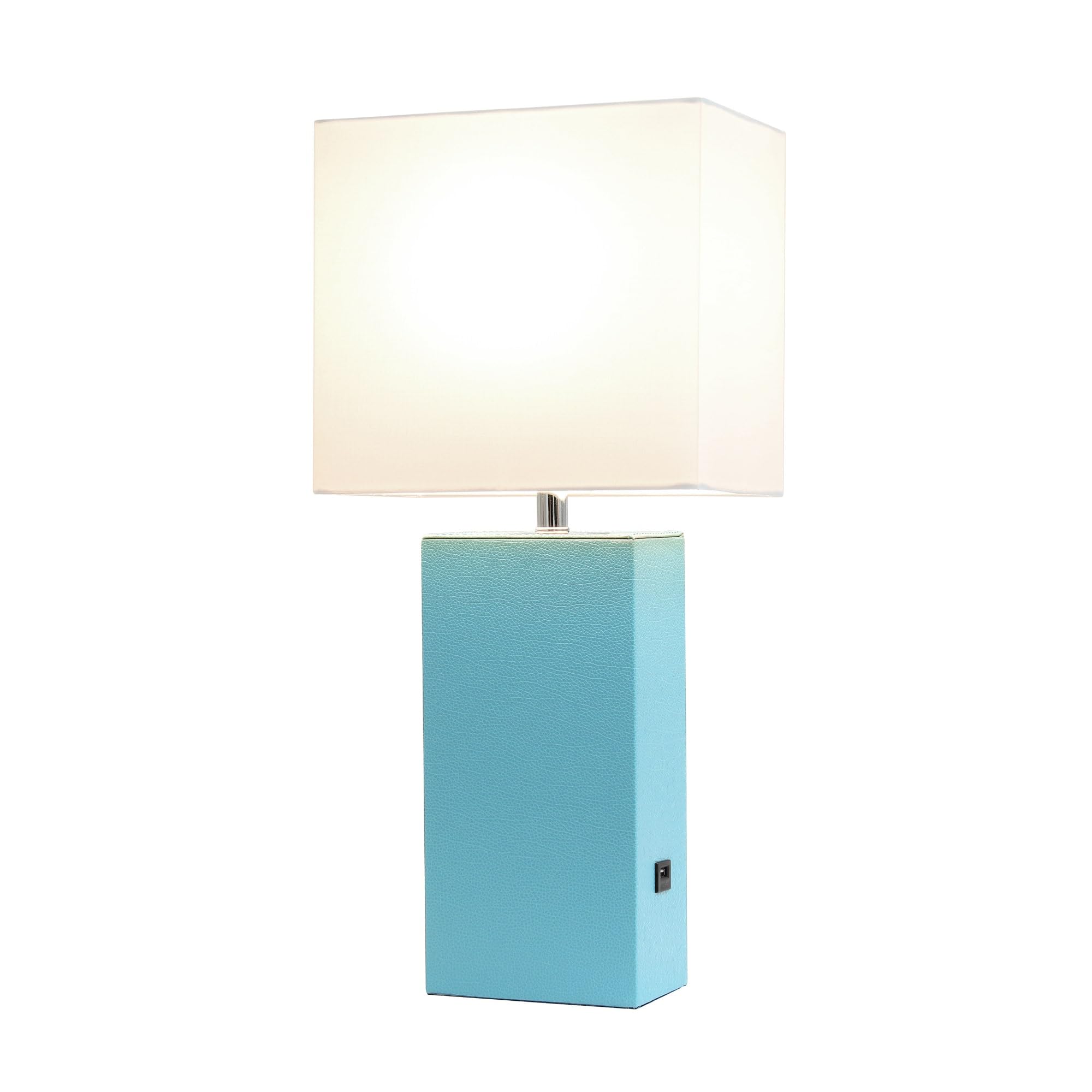 Elegant Designs Lt1053-Aqu Modern Leather Usb And White Fabric Shade Table Lamp, Aqua - (Pack Of 1)