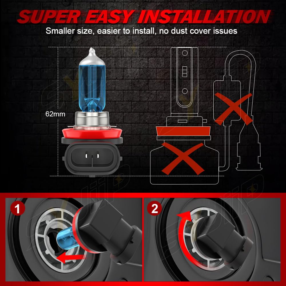 SYJIIP Halogen Headlight Bulbs H9 H11 for Nissan Sentra 2013-2022, 6000K White, 300% Brightness, 4-Pack