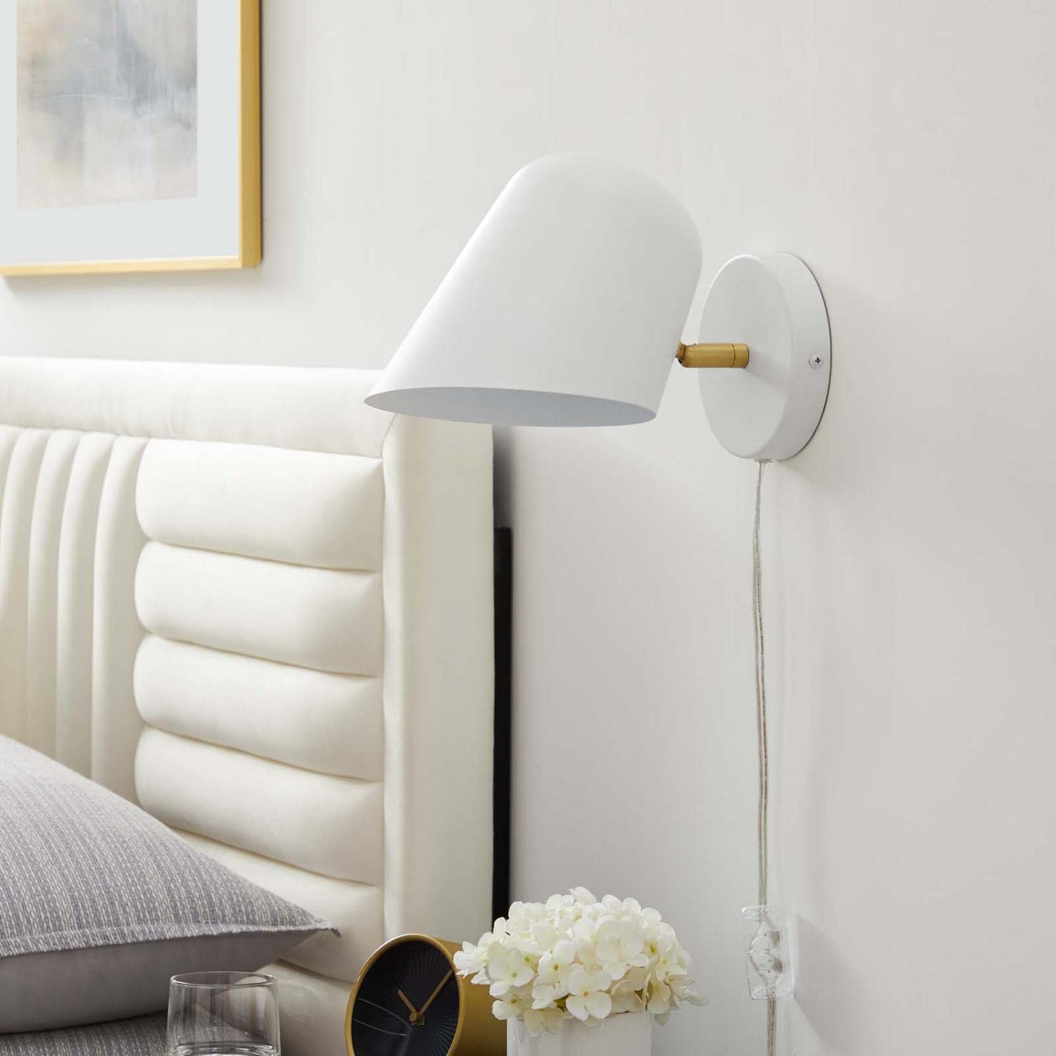 Modway Briana 1-Light Modern Metal Swivel Wall Sconce in White