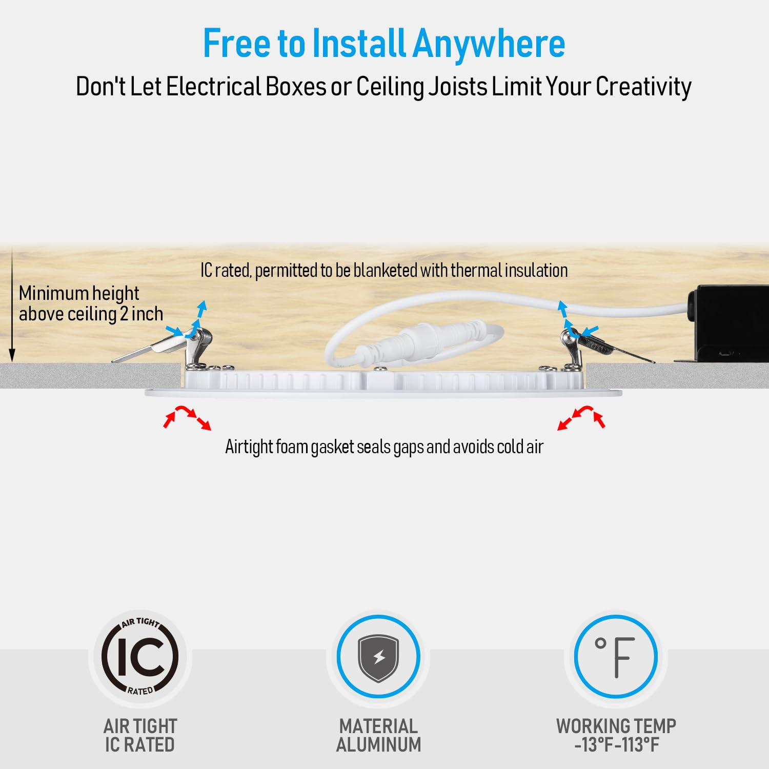 TORCHSTAR 6 Inch Ultra-Thin LED Recessed Light, 13.5W Dimmable, Soft White (2700K), Aluminum, Model XO1JDL-6D