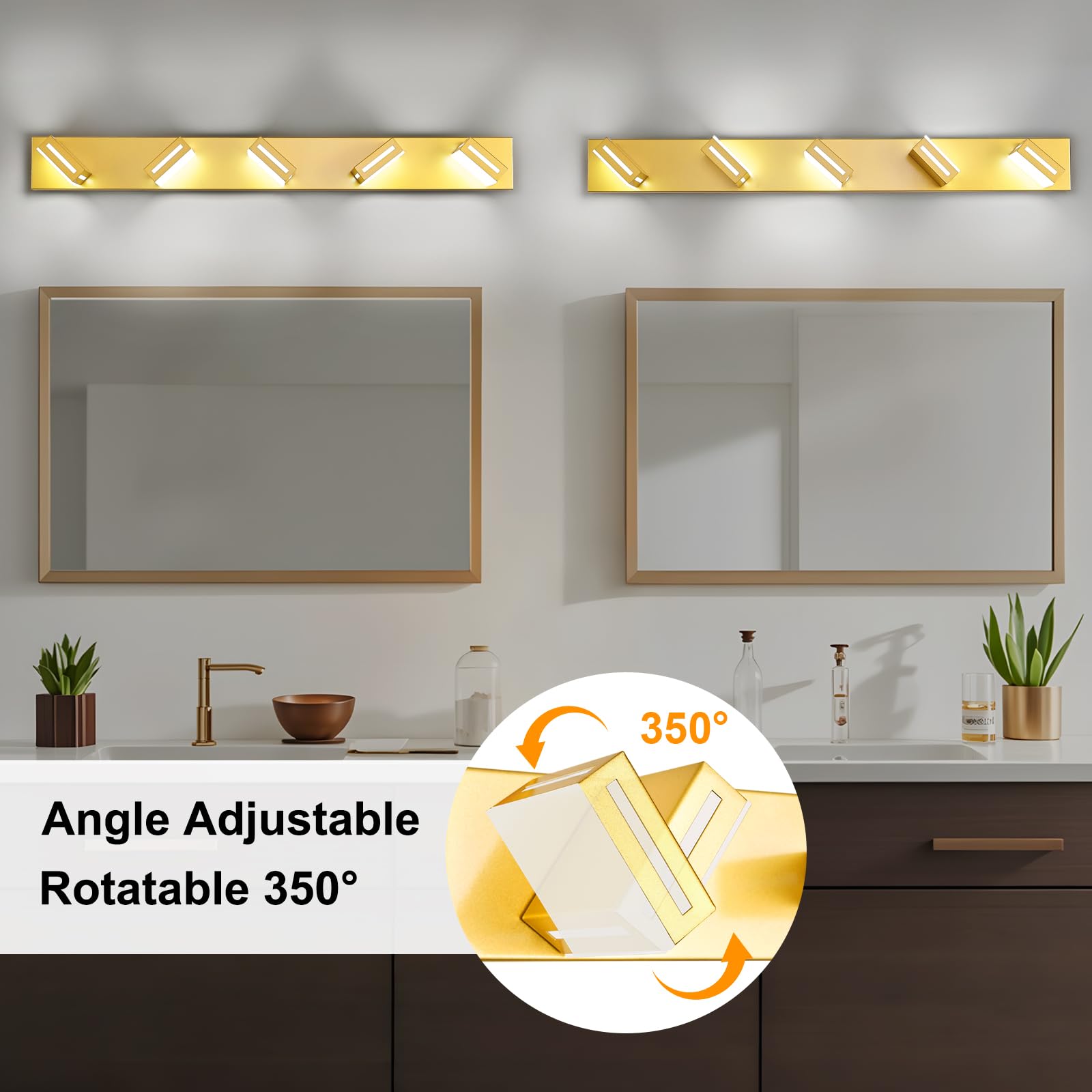 Donrao 40-Inch 5-Light Led Modern Gold Bathroom Vanity Light Fixtures Over Mirror  Bathroom Lighting Fixtures With Cool White 6000K  Vanity Wall Lights For Bath Restroom Powder Room