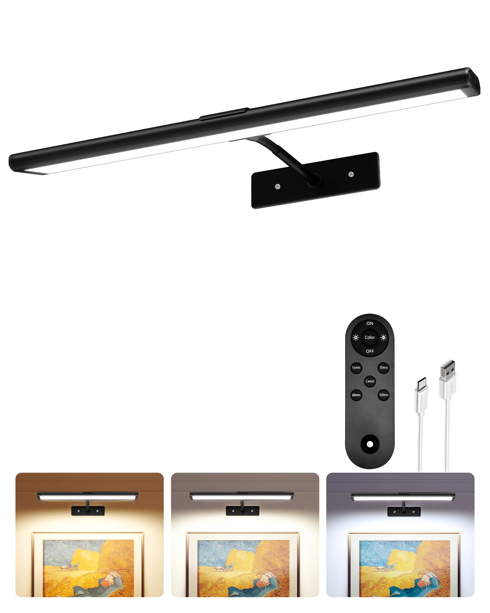 EZVALO Picture Light for Wall, 4800mAh Rechargeable Wireless Battery Lights for Painting, 16In Dimmable Magnetic LED RGB Art Dis