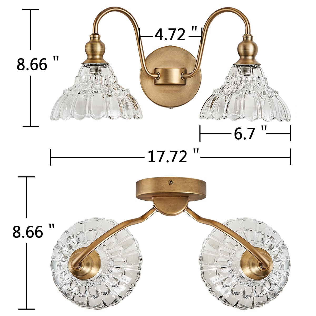 Tlolgt Antique 2-Light Wall Sconce Modern Bathroomvanity Light Gold Wall Light Made Of Metal Body And Pressed Patterned Glass Retro Vanity Light For Bedroom, Bathroom, Doorway, Foyer, Hallway
