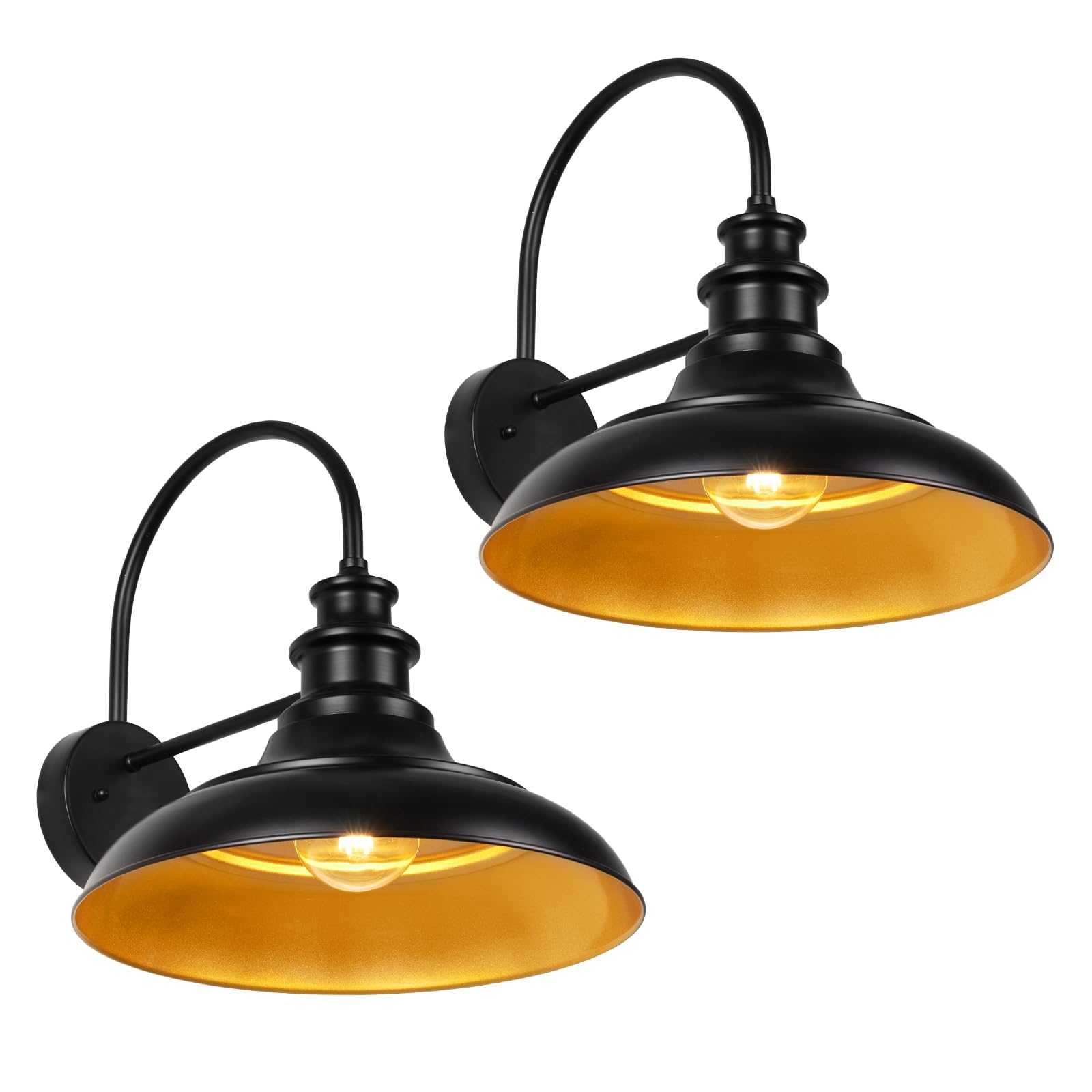 Diyel Outdoor Barn Light Fixtures  16 Inch Large Dome Farmhouse Exterior Wall Mount Lights  Rustic Wall Sconces Indoor Wall Lighting  Industrial Black Gold Lanterns For Porch  Garage  2 Pack