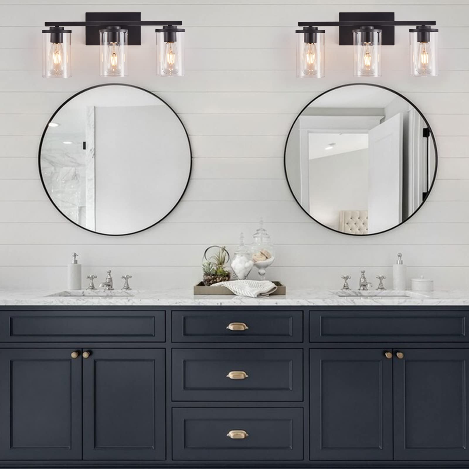Fabulis Bathroom Vanity Light Fixtures, 3-Light Wall Sconces, Metal, Matte Black, Model B03-054-03-BK
