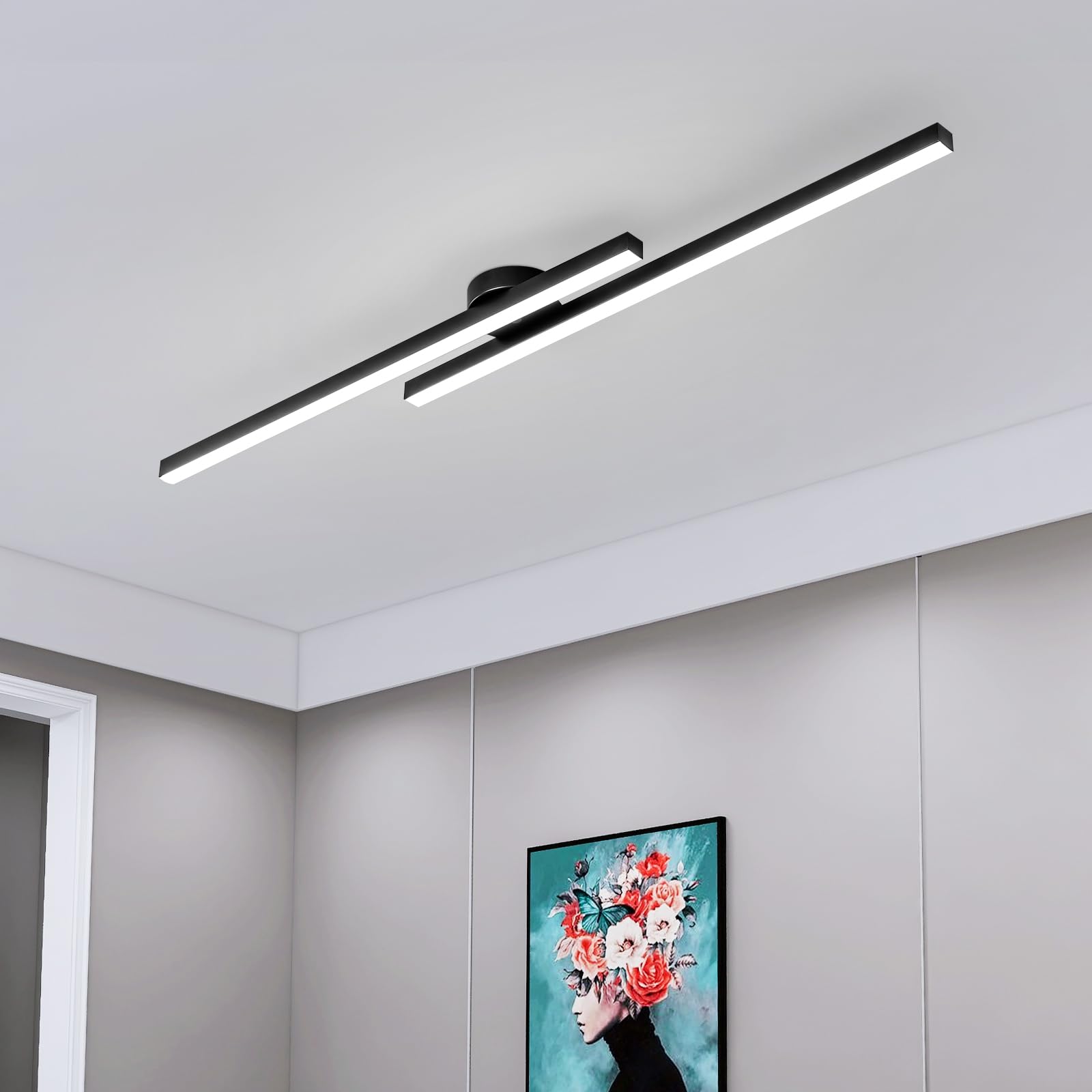 Jaymp Modern Ceiling Light With Remote, 43.3'' Black Sputnik Ceiling Lamp, 32W Dimmable Led Lighting Fixture For Dining Room Liv