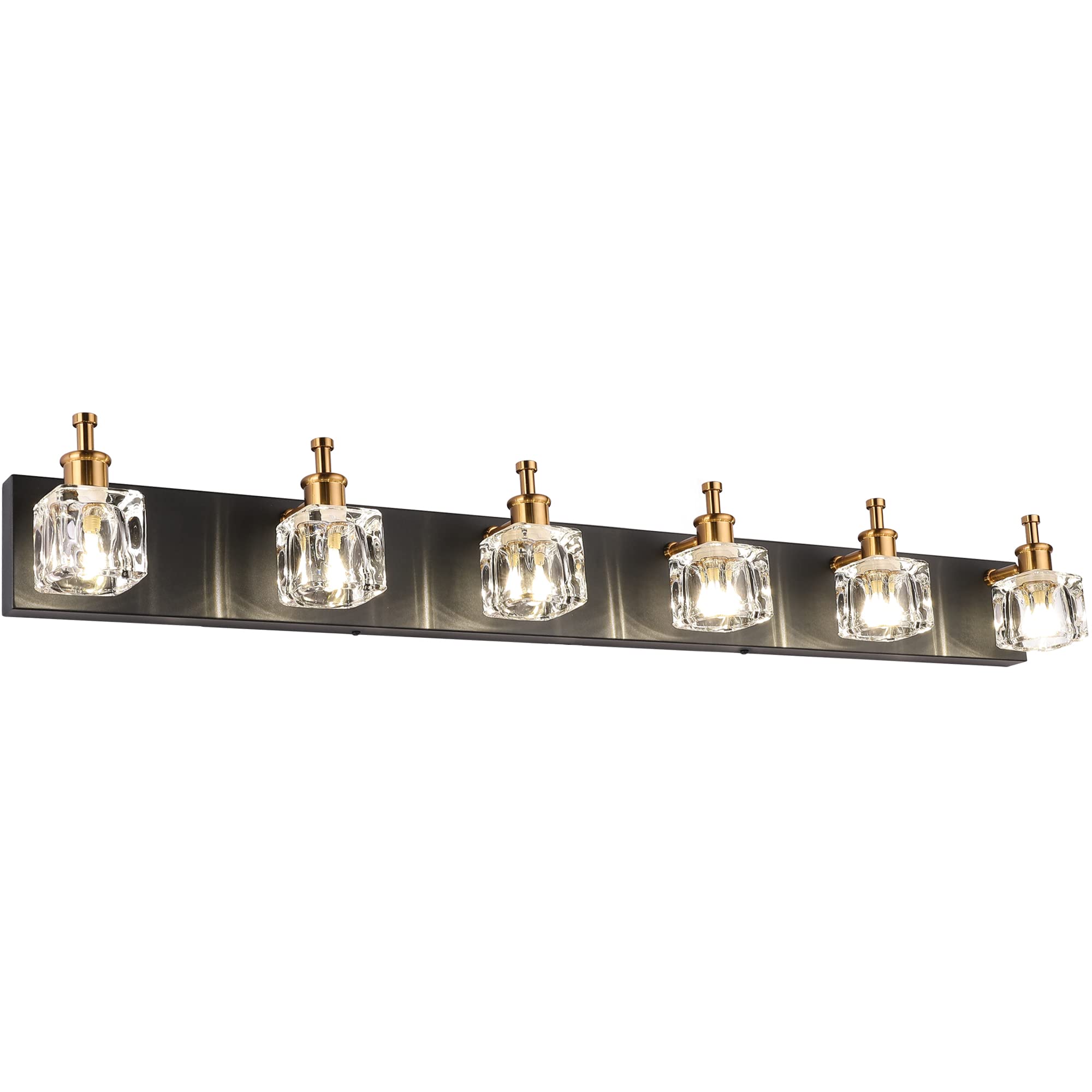 Presde 6-Light Modern Crystal Vanity Lights, Black & Gold, Metal, Model 7770-6T, Bathroom Lighting Fixtures Over Mirror
