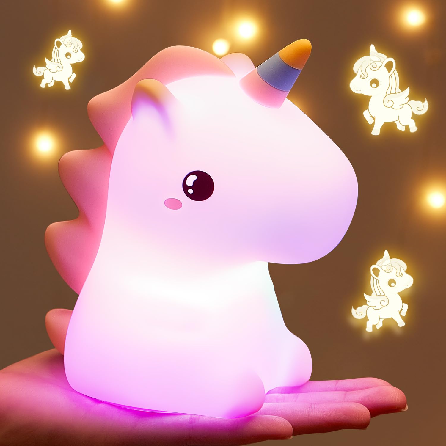 One Fire Unicorn Night Lights for Girls Bedroom,16 Colors Cute Night Light for Kids, LED Rechargeable Unicorn Lamp, Unicorns Gif