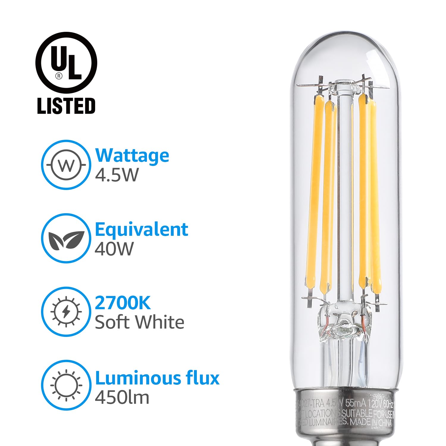 TORCHSTAR T6 LED Bulb, Dimmable 40 Watt, E12 Candelabra, 450lm, Clear Glass, 2700K Soft White, Pack of 6