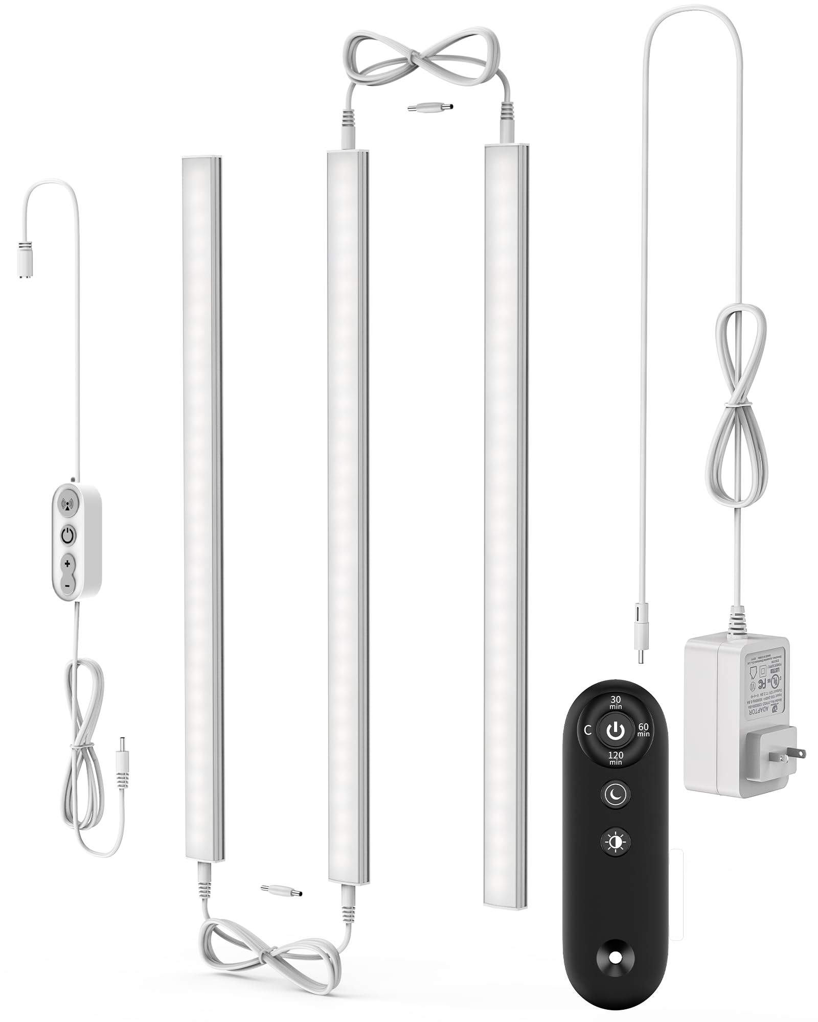 Remote Control Under Cabinet Led Light Plug in, Dimmable Daylight White 4500K, 3 Pack 12 inch Linkable Led Under Counter Lights 
