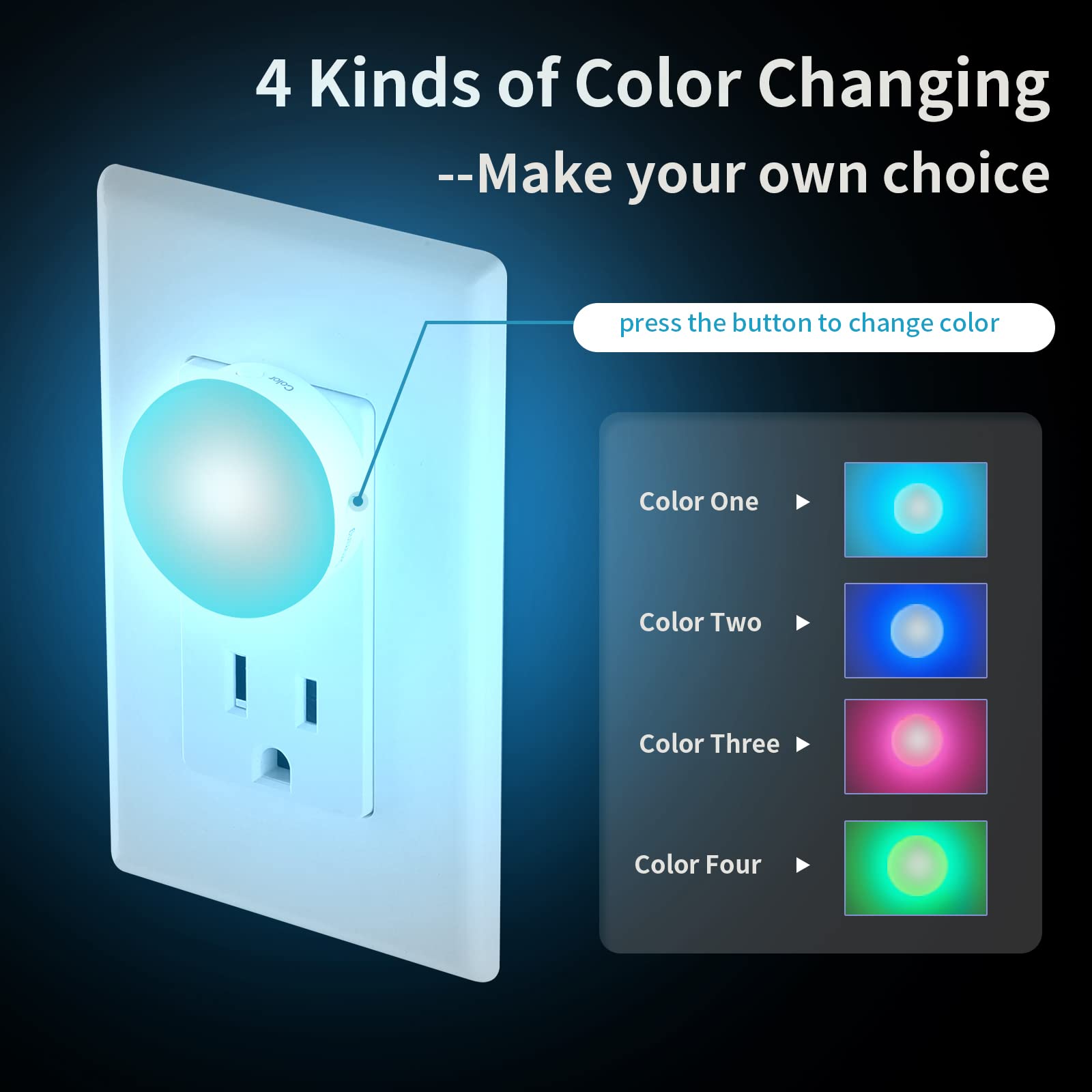 Junlit Plug-In Night Light Mini, Dusk To Dawn Sensor, 4-Color, Led Toilet Night Lights, Dimmable Color Changing, For Kids Breastfeeding, Sleep Aid, Bedroom, Nursery, Hallway, 4Pack