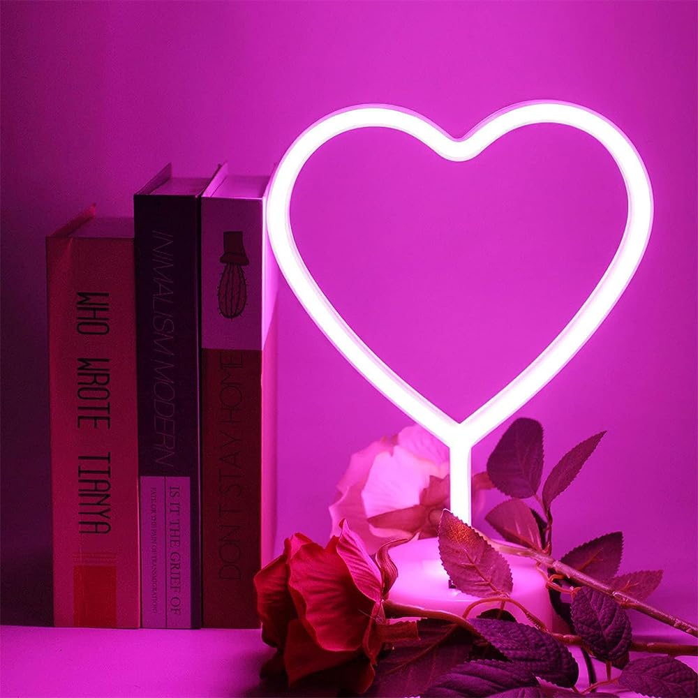 BHCLIGHT Neon Heart Sign 2PK - Pink & Red LED Light, Battery/USB Powered, Decor for Mother's Day, Valentine's, Weddings, Girl's Room
