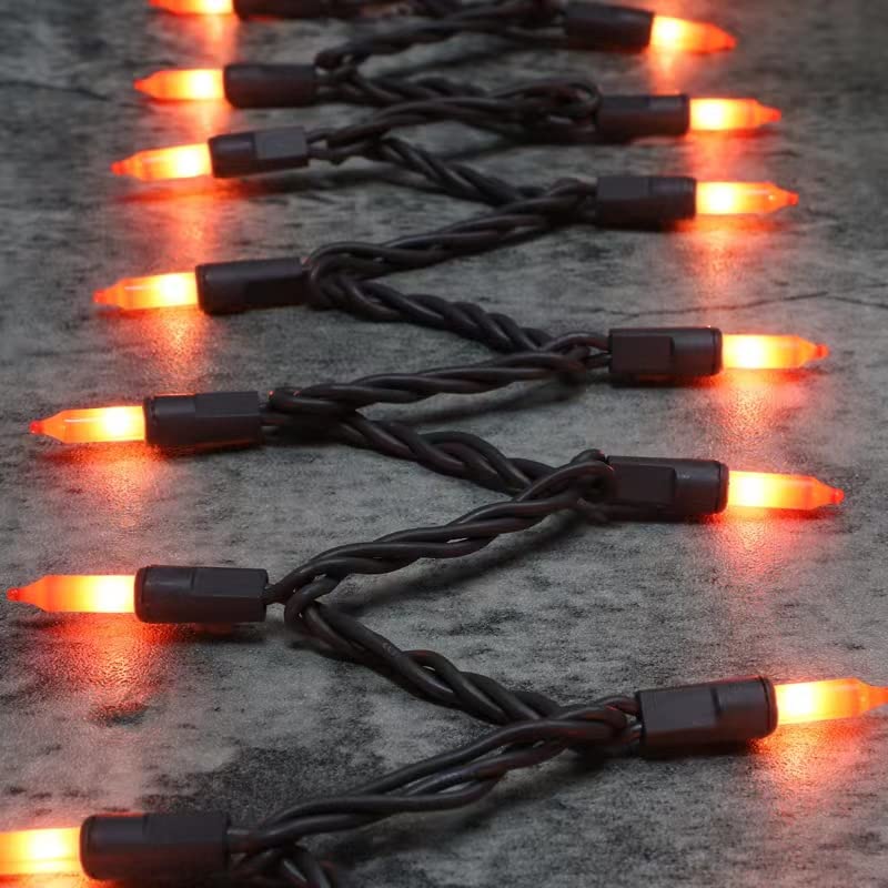 Glownova Brown Wire,Orange,Incandescent Bulb 100 Mini String Lights For Indoor Halloween Tree Home Party Festival Decoration