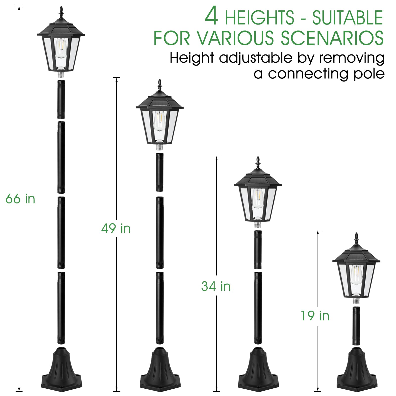 Eyrosa 66 Metal Solar Lamp Post Light 50 Lumens  2 Pack Solar Pole Light Outdoor Waterproof  Post Lighting Outside For Porch Yard Driveway Garden Patio Decor