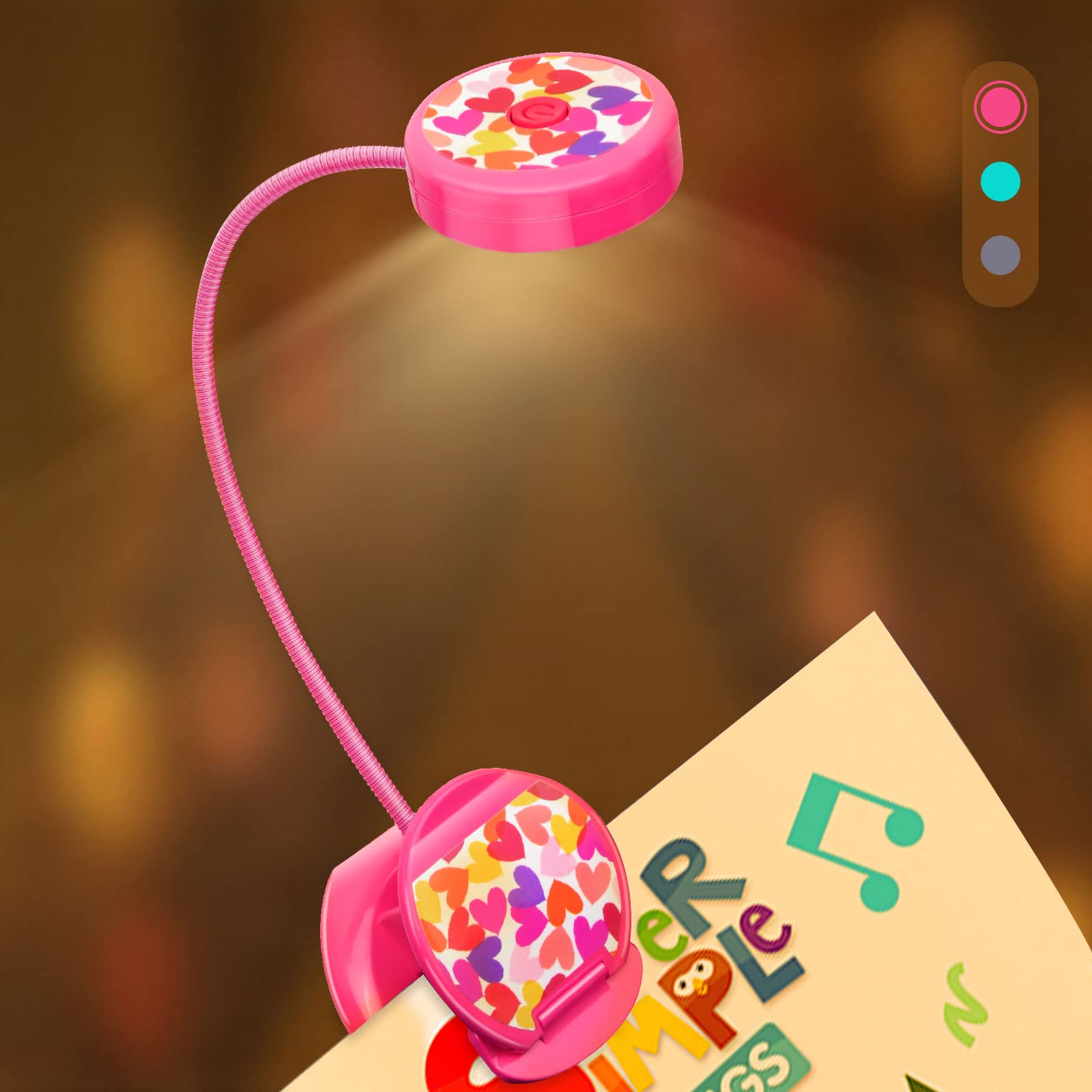 Vekkia Rechargeable Book Light, Clip-On, Eye-Care, 3 Colors & Brightness, Small, Rose Red, Model 8541999459