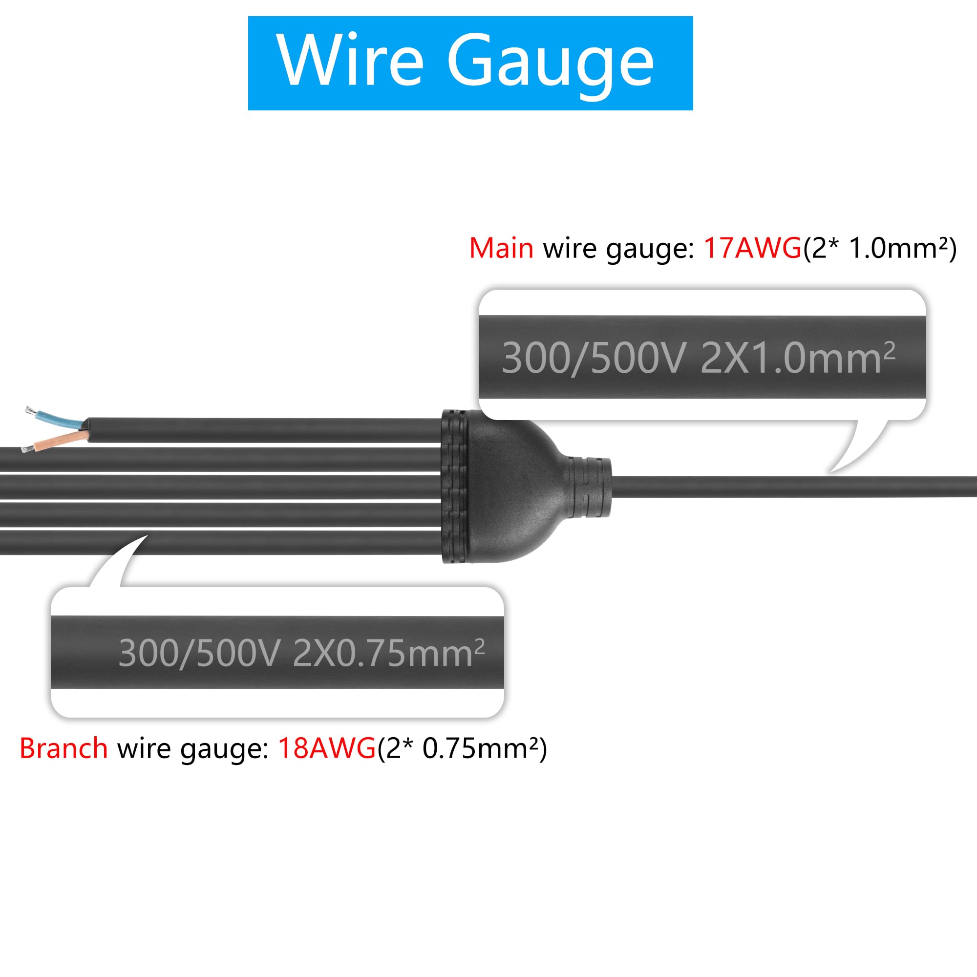 Sinloon 2 Wire 1 To 5 Splitter Pigtail Cable Outdoor Led Connector Splitter 17Awg Pre-Tinned Pigtail Extension Cable For Indoor/