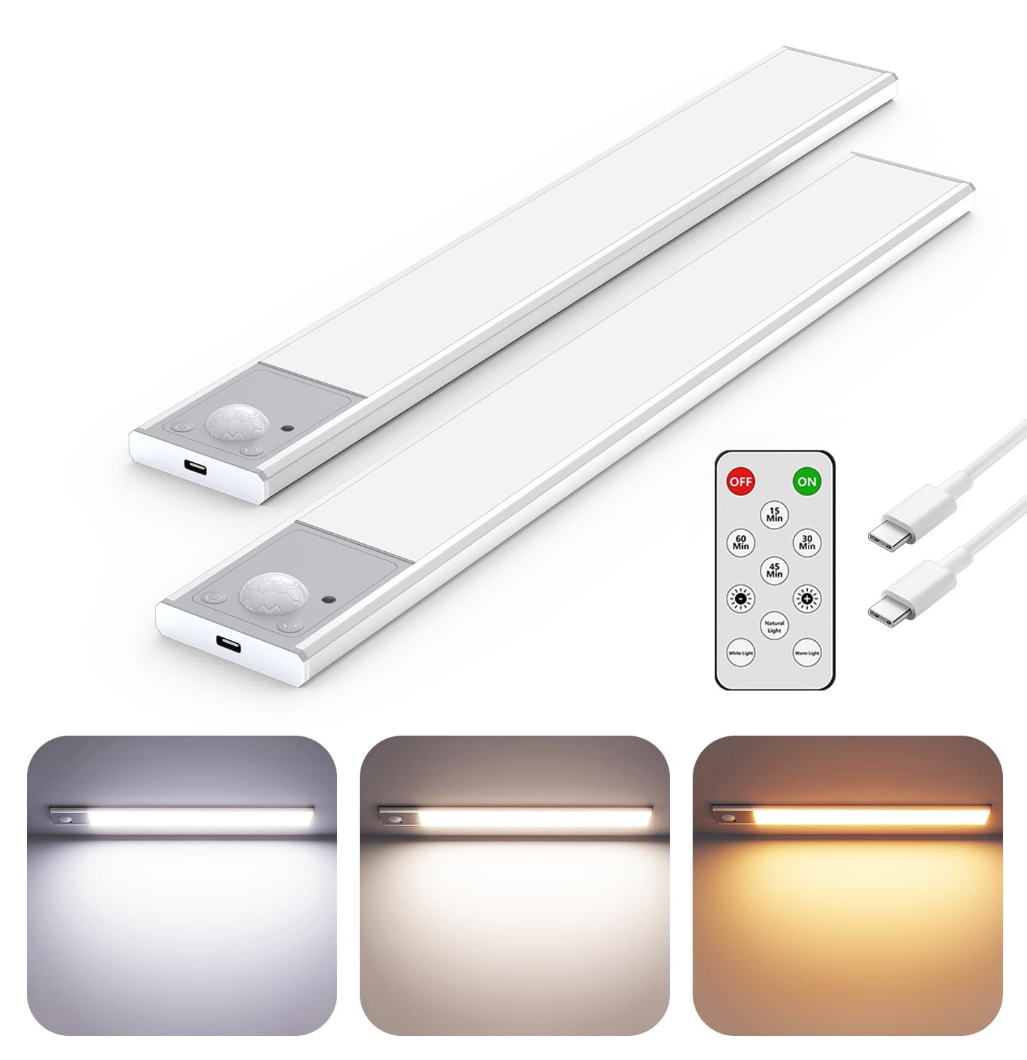 56Led Under Cabinet Lighting Wireless, 12'' Motion Sensor Light Indoor Rechargeable Under Cabinet Lights, Magnetic Closet Lights Battery Operated, Under Counter Lights For Kitchen (2Pack, Silver)