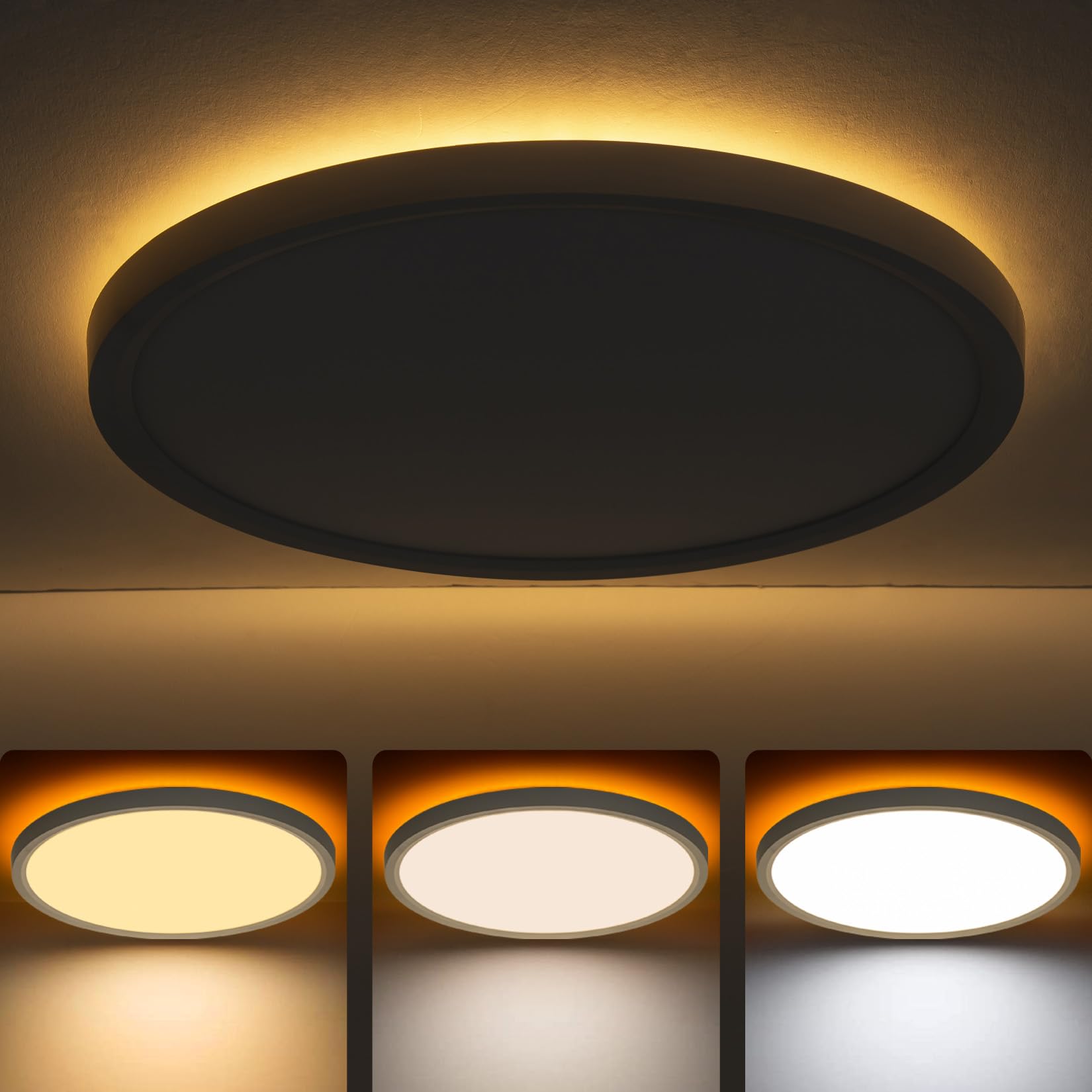 Bargeni Flush Mount Ceiling Light,12 inch LED Ceiling Light Fixture with Night Light,24W/3000K/4000K/5000K Dimmable,Light Fixtur