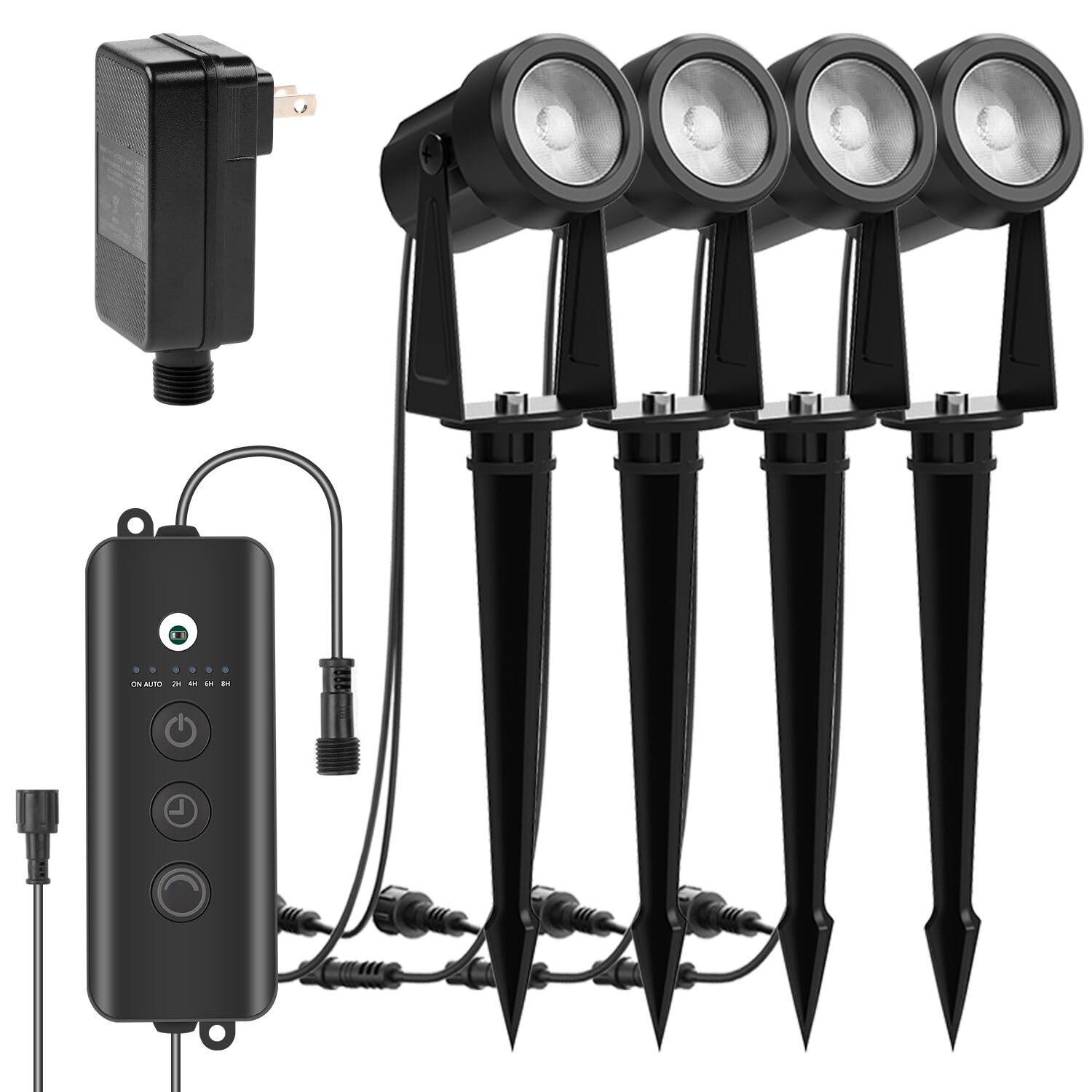 ZYAN 4 Pack Outdoor LED Landscape Spotlights with Sensor, Dimmable with Timer, Dusk to Dawn, IP65 Waterproof & Connectable