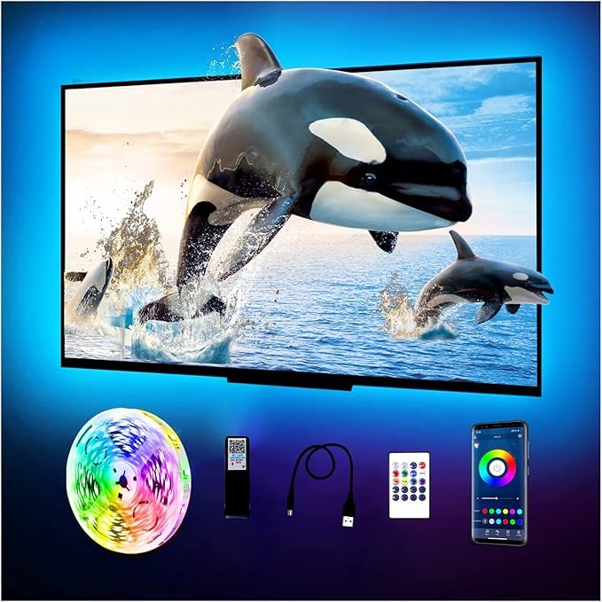 phopollo LED Strip Lights for TV 65-75 inch, 15FT Bluetooth Color Changing Backlight, Model PTV45WILSL, Multicolor