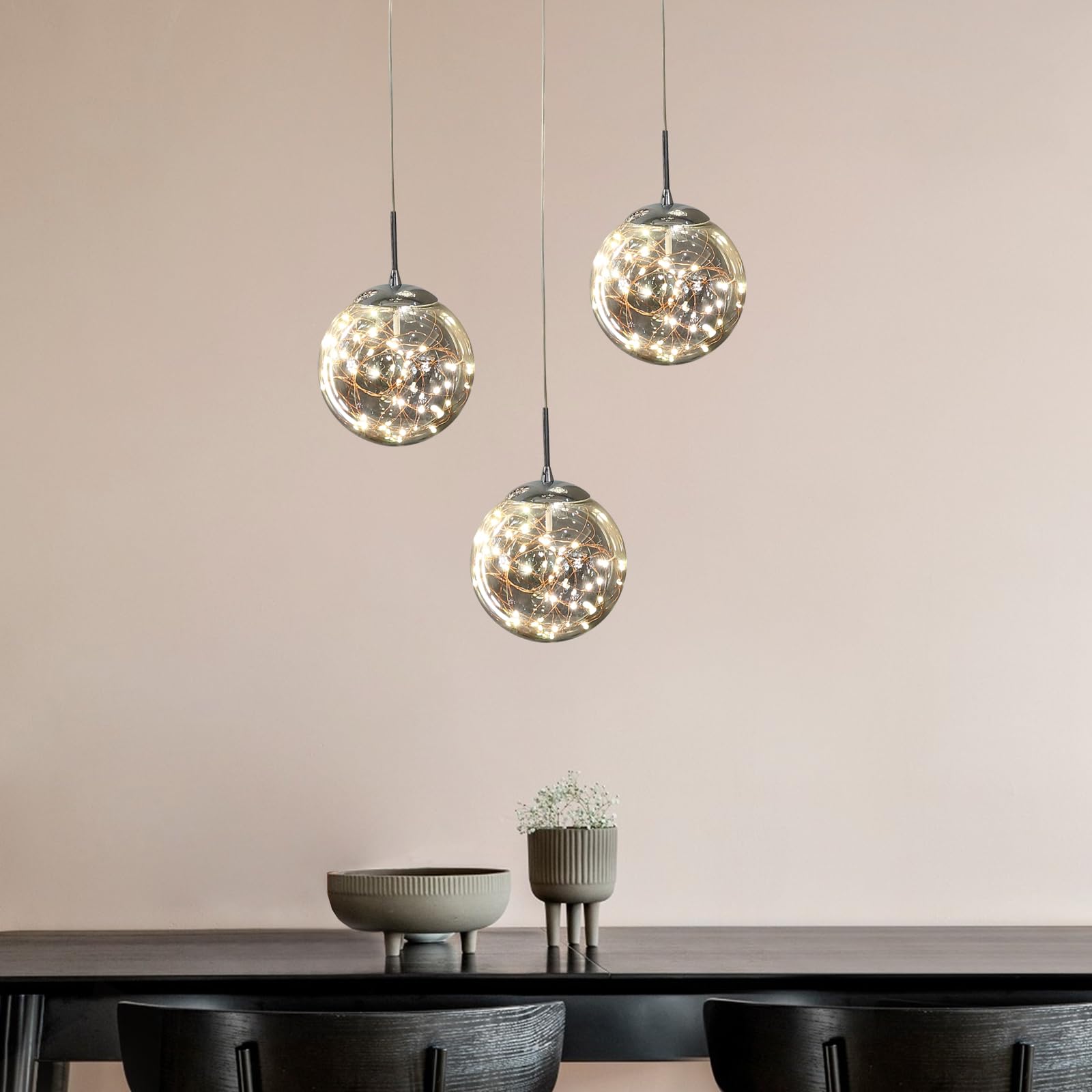 KAUCQI Pendant Lights Modern Crystal Chandeliers Hanging Light Fixture for Kitchen Island Sphere Pendant Light,Adjustable Chande