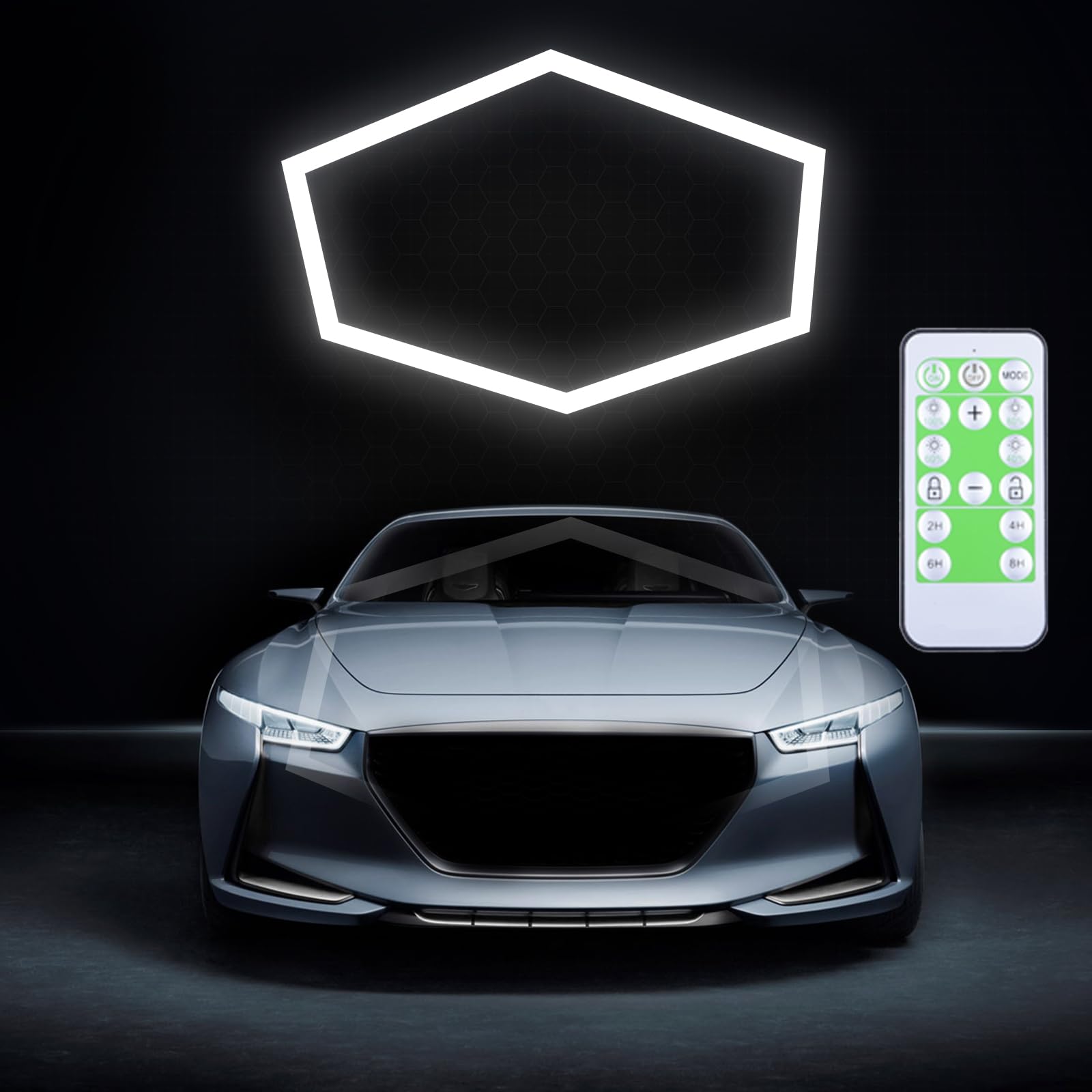 GUOTONG Garage Hexagon Lights  24W 24V 6500K Higher Brightness Hex Garage Lights  Plug and Play  Lightweight DIY Assembly Hexagonal Light for Car Detailing Auto Beauty Shop Decor(No Remote)