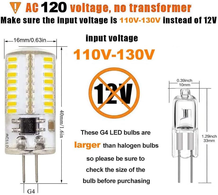 ZHENMING G4 LED Bulb 3W Dimmable 6000K Cool White - 120V, Pack of 5 (Halogen Equivalent)