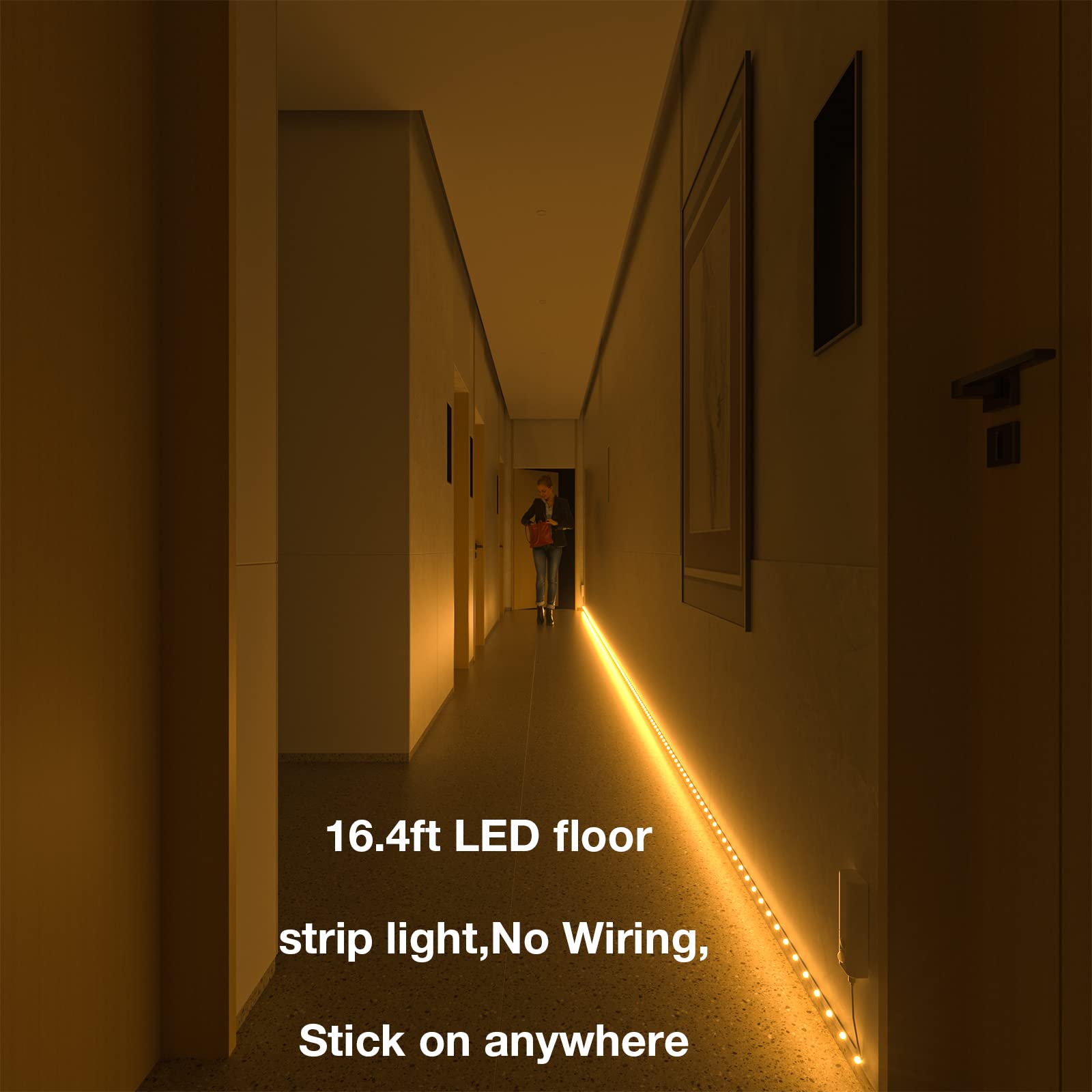 WOBANE Dual Motion Sensor Under Bed Lights, 16.4ft LED Tape Light, Flexible, Rechargeable, Warm White, Model CL13-2700, Battery Powered