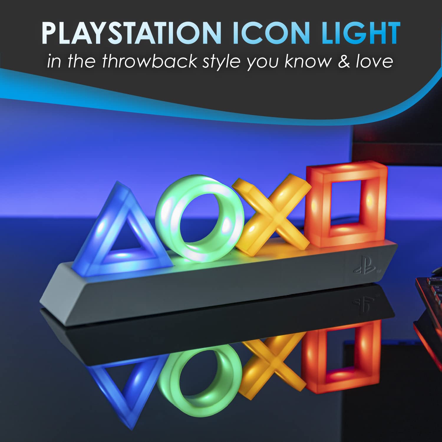 Paladone Playstation Heritage Icons Light, Desktop Game Room Lighting Accessories, 3 Dynamic Light Modes, Powered by USB or Batt