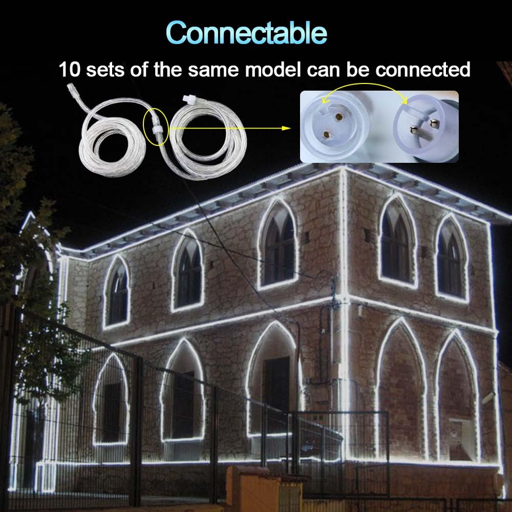 FOEERS 33FT White LED Rope Lights Outdoor,Flexible Tube Rope Lights Plug in,Connecting Rope Lights for Deck,Patio,Camping,Porch,