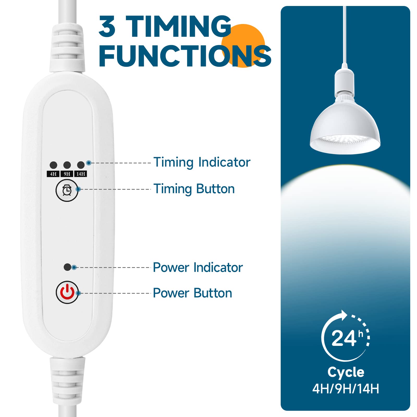 Barrina Led Grow Light Bulb With Timing And Hanging System, 25W Full Spectrum, 4H/9H/14H Timer, Hanging Grow Lights For Indoor Plants With 16.4Ft Power Cord, Plug In Pendant Light For Plants