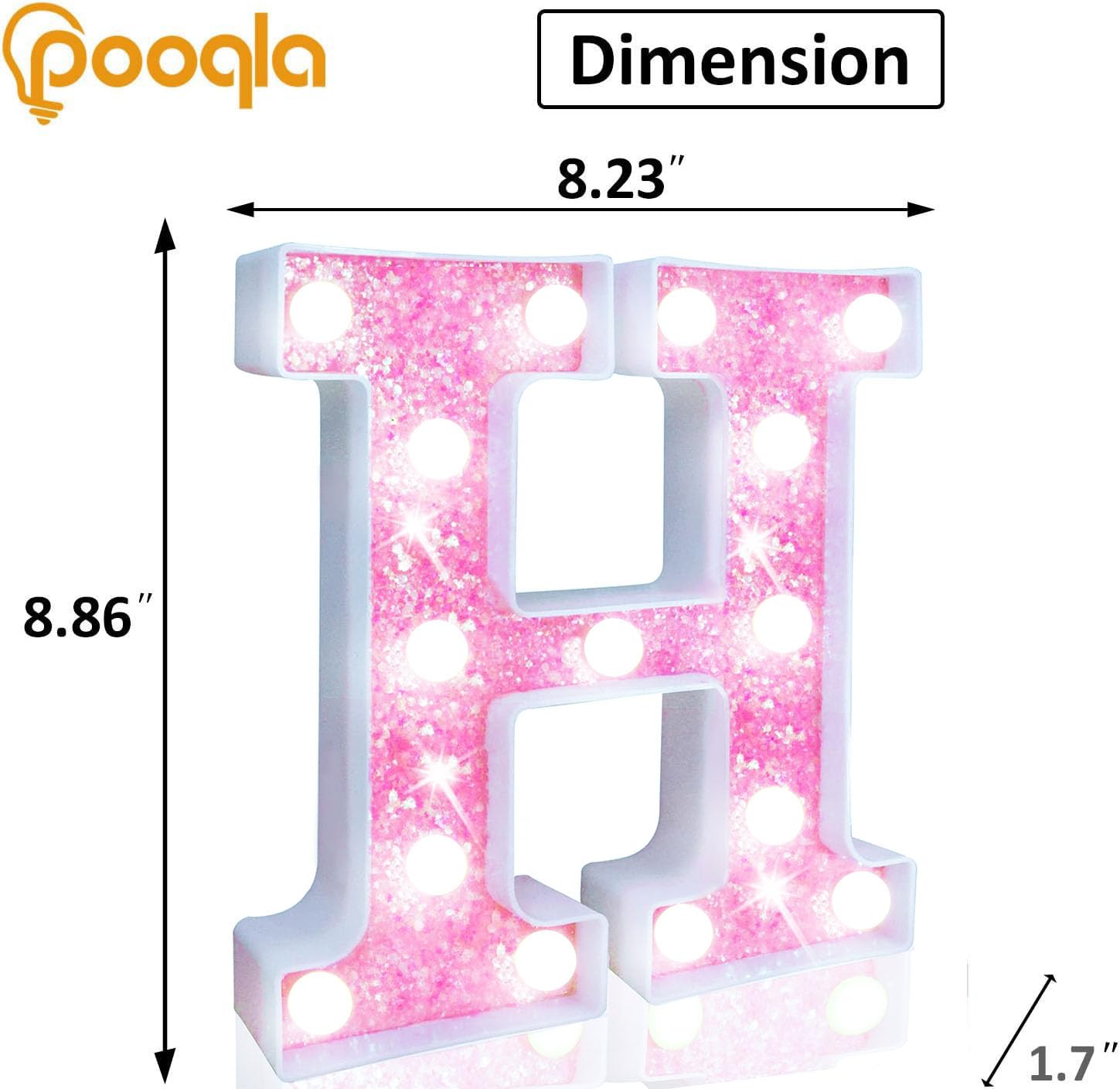 Pooqla Led Marquee Letter Lights  Light Up Letters For Birthday Decorations  Glitter Letter Sign Battery Powered Night Light Pink Party Wedding Christmas Girls Gift Bedroom Dorm Decor  Cool White H
