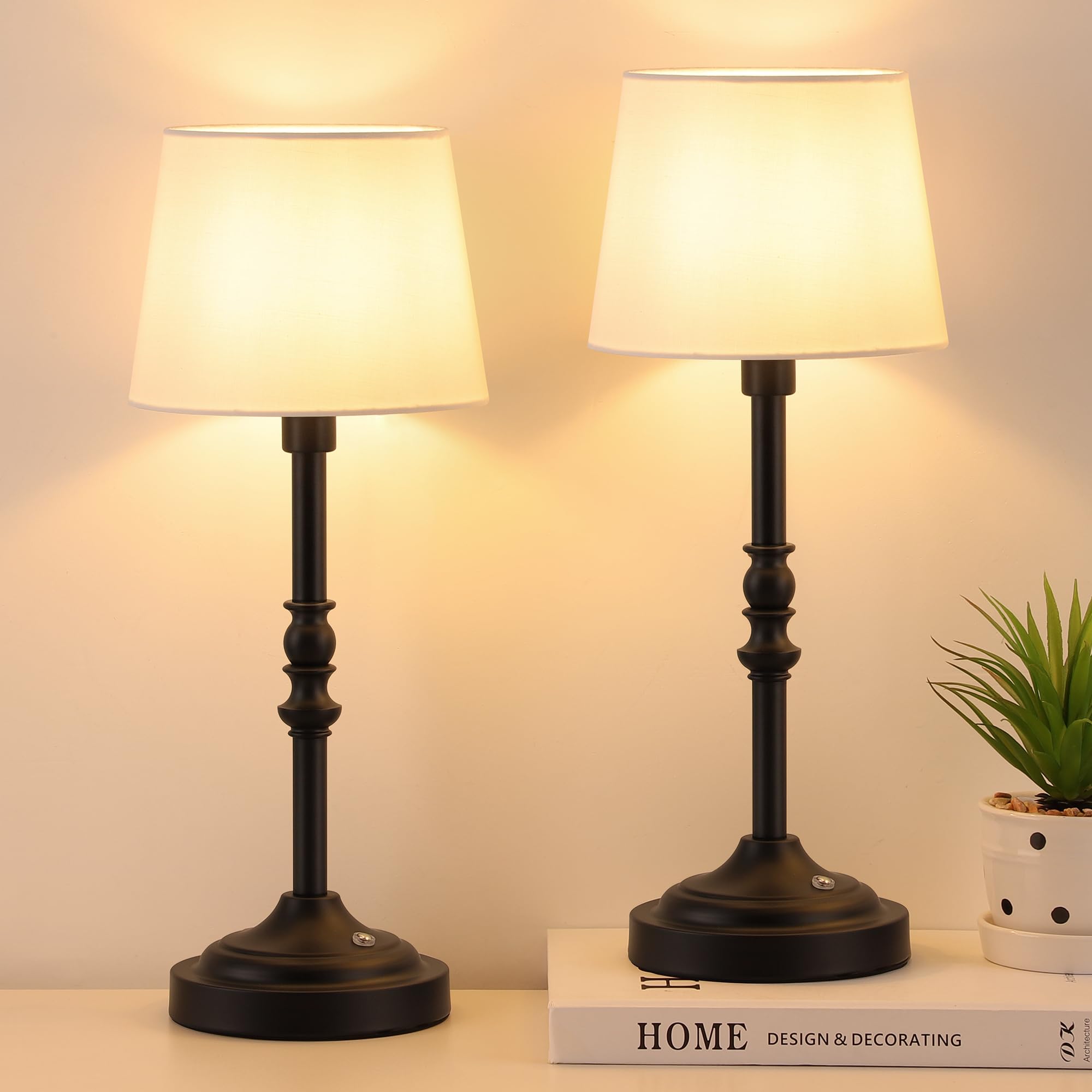 GGOYING Set of 2 Rechargeable Cordless LED Table Lamps, 4-Level Dimmer, Black, Metal, 2 Count