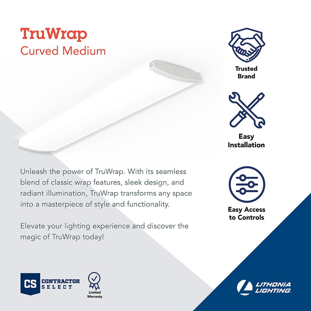 Lithonia Lighting Truwrap Curved Wrap Led Ceiling Light, 3000K/4000K/5000K Switchable Color Temperature, Constant Current, Dimmi