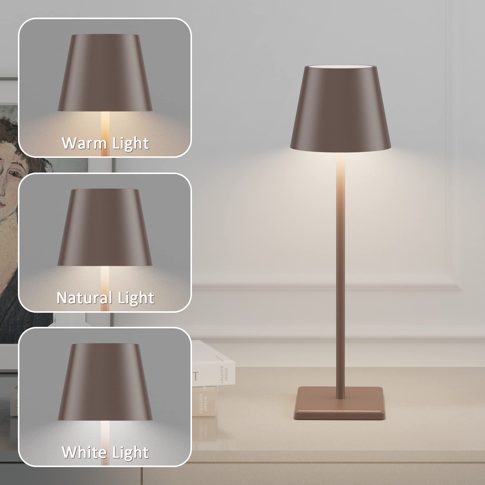 Coinmit Led Rechargeable Table Lamp, 2 Pack, Rust Red, 5500Mah Battery, Stepless Dimmable, Portable For Bedroom & Outdoor Use