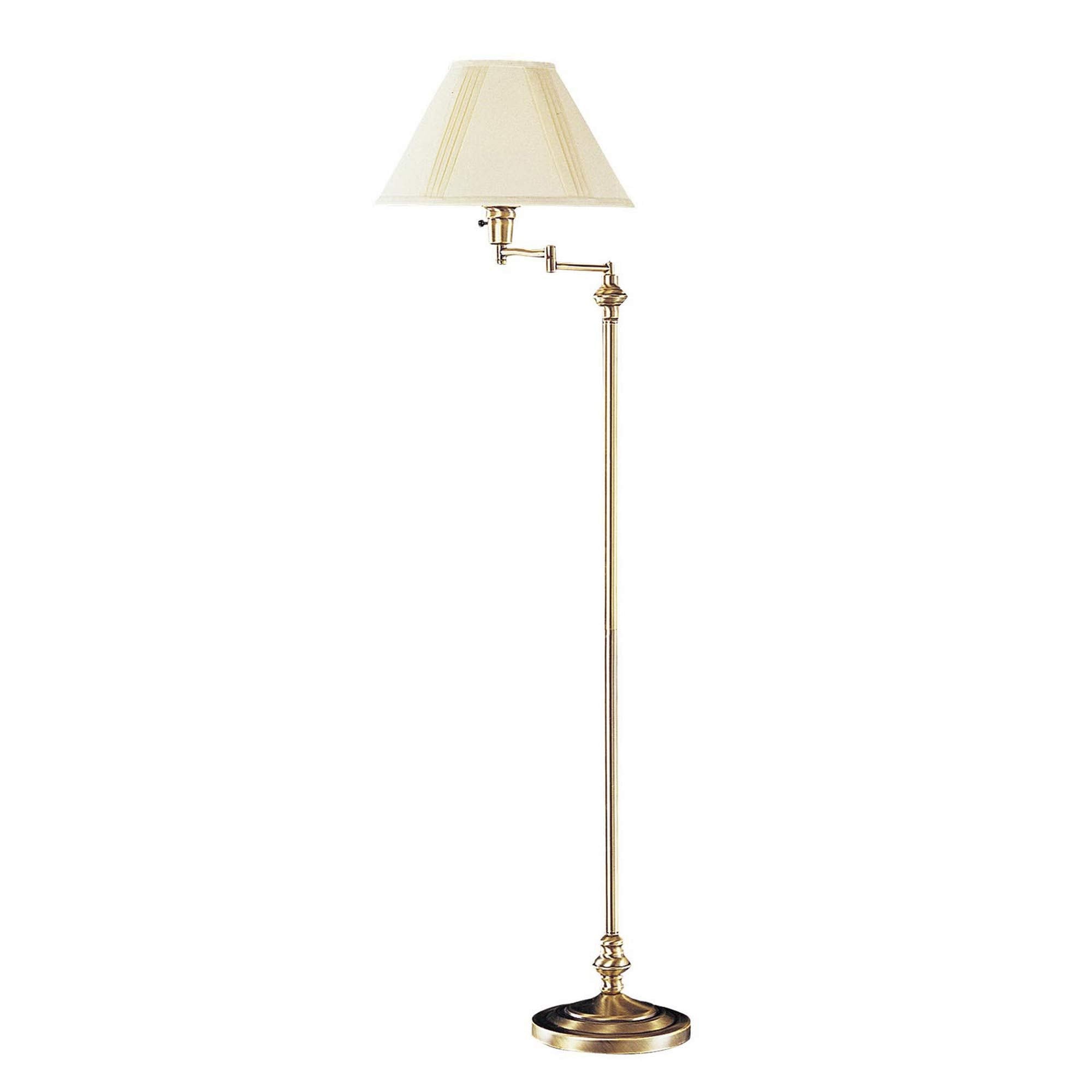 Benzara Metal Floor Lamp 150W with Swing Arm, Fabric Conical Shade, Gold, Model BM220859