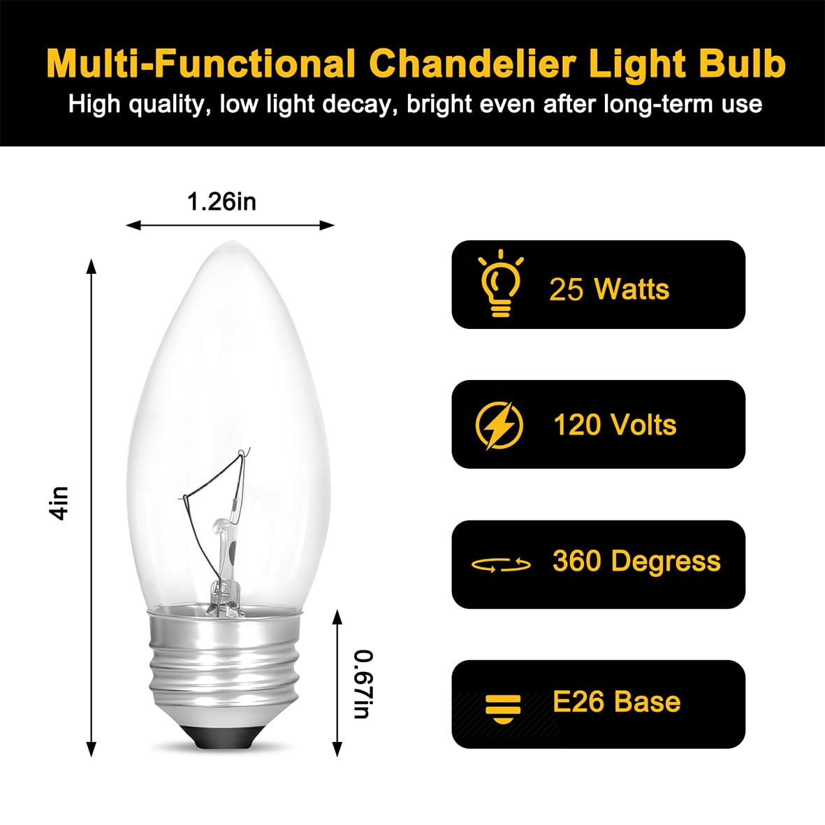 Rkozcsta 25W Incandescent Torpedo Tip Chandelier Bulbs Classic B11 Candelabra Base Lighting, Dimmable For Vintage Fixtures, Chan