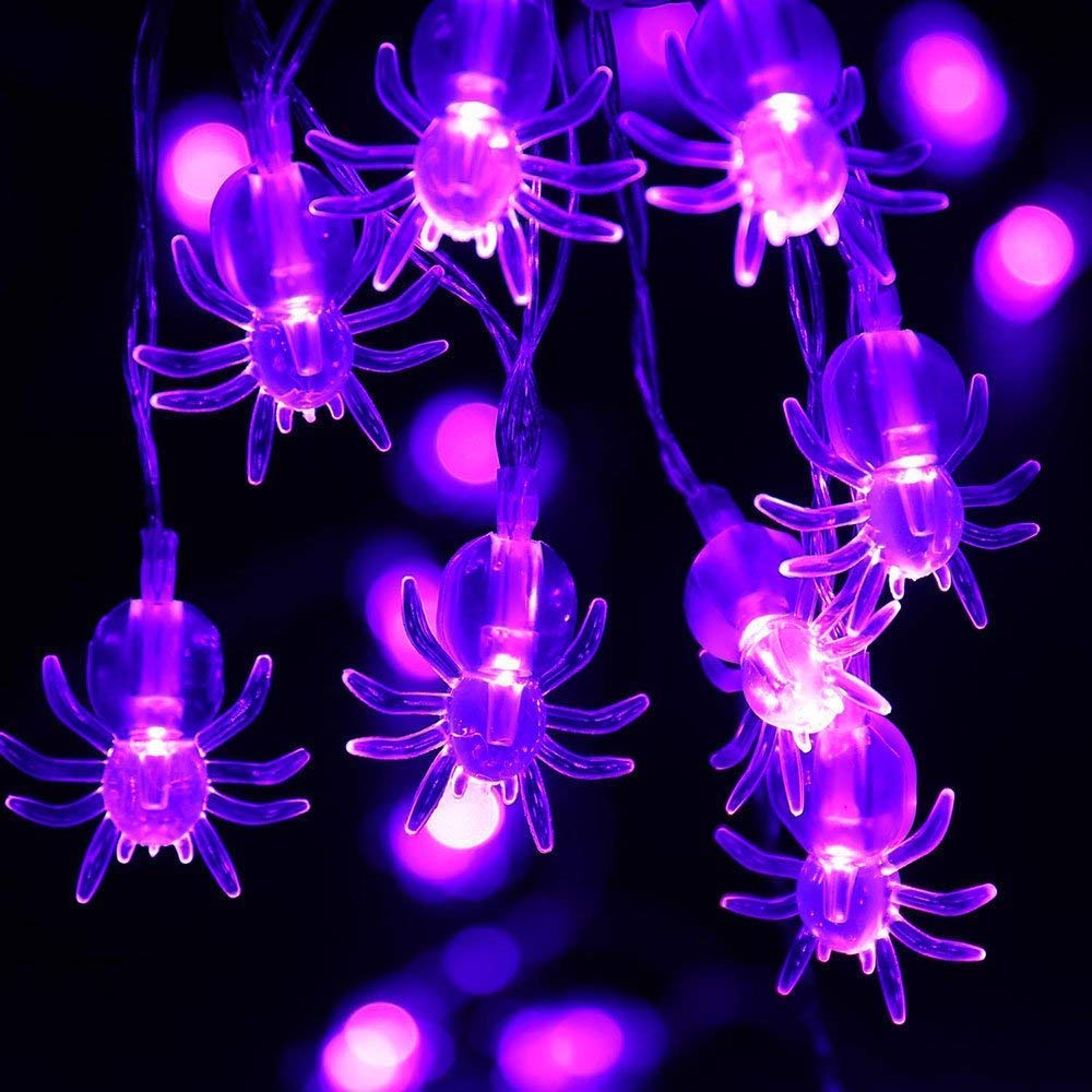 Halloween Decorations Spider Lights, Waterproof 15.25ft 30 LED Battery Powered Led String Lights for Halloween Decor (Purple Lig
