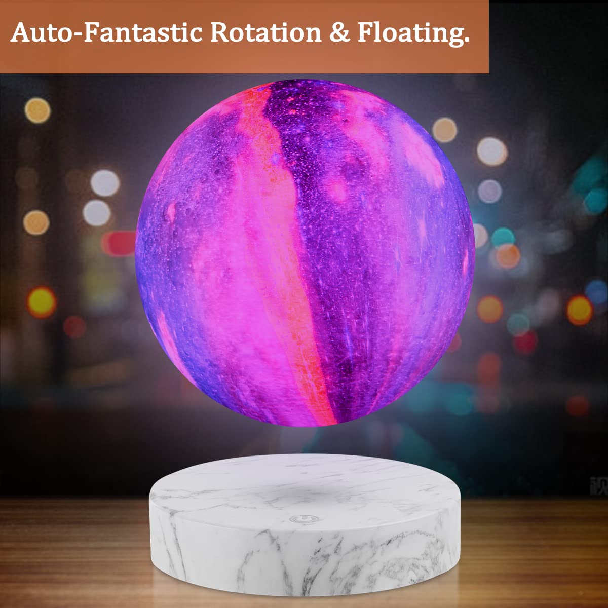 VGAzer Levitating Moon Lamp - 3D Printing LED, 16 Colors, 20 Modes, Marble Base, Model VA1213