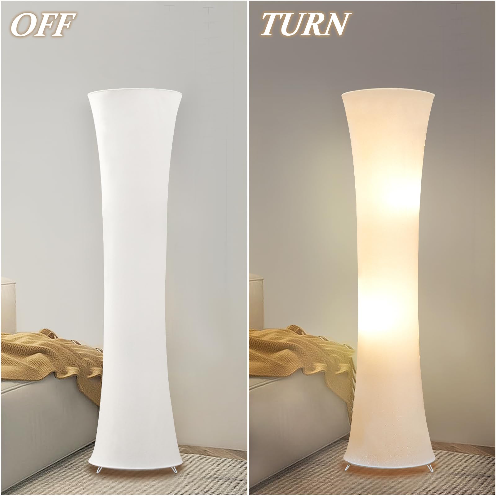 GyroVu 46" Floor Lamp - White Fabric, 3 Color Temperatures, Metal Column Design for Living Room, Bedroom, Office (Model G-1FL-1794)