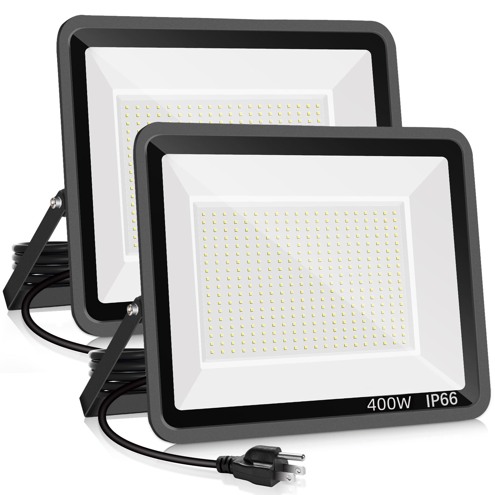 YANYCN 2 Pack 400W LED Flood Light Outdoor,2400W Equivalent 50500LM 5000K Daylight White Super Bright FloodLight with Plug,85-27