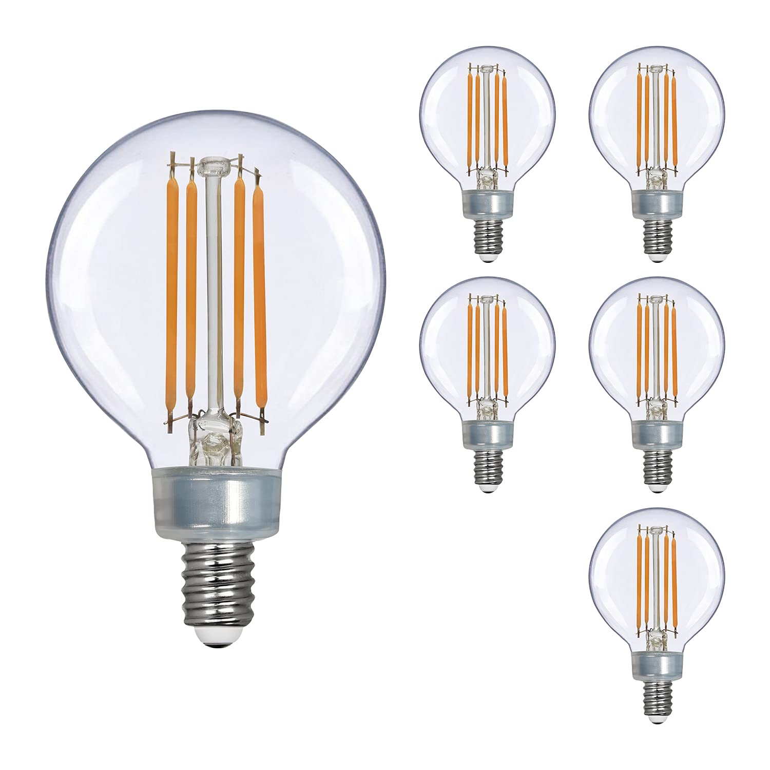 OmiBrite LED Globe Light Bulbs, Candelabra E12 Base, 40W Equivalent, G16.5 Replacement Decorative Bulbs for Chandelier, Vanity, 